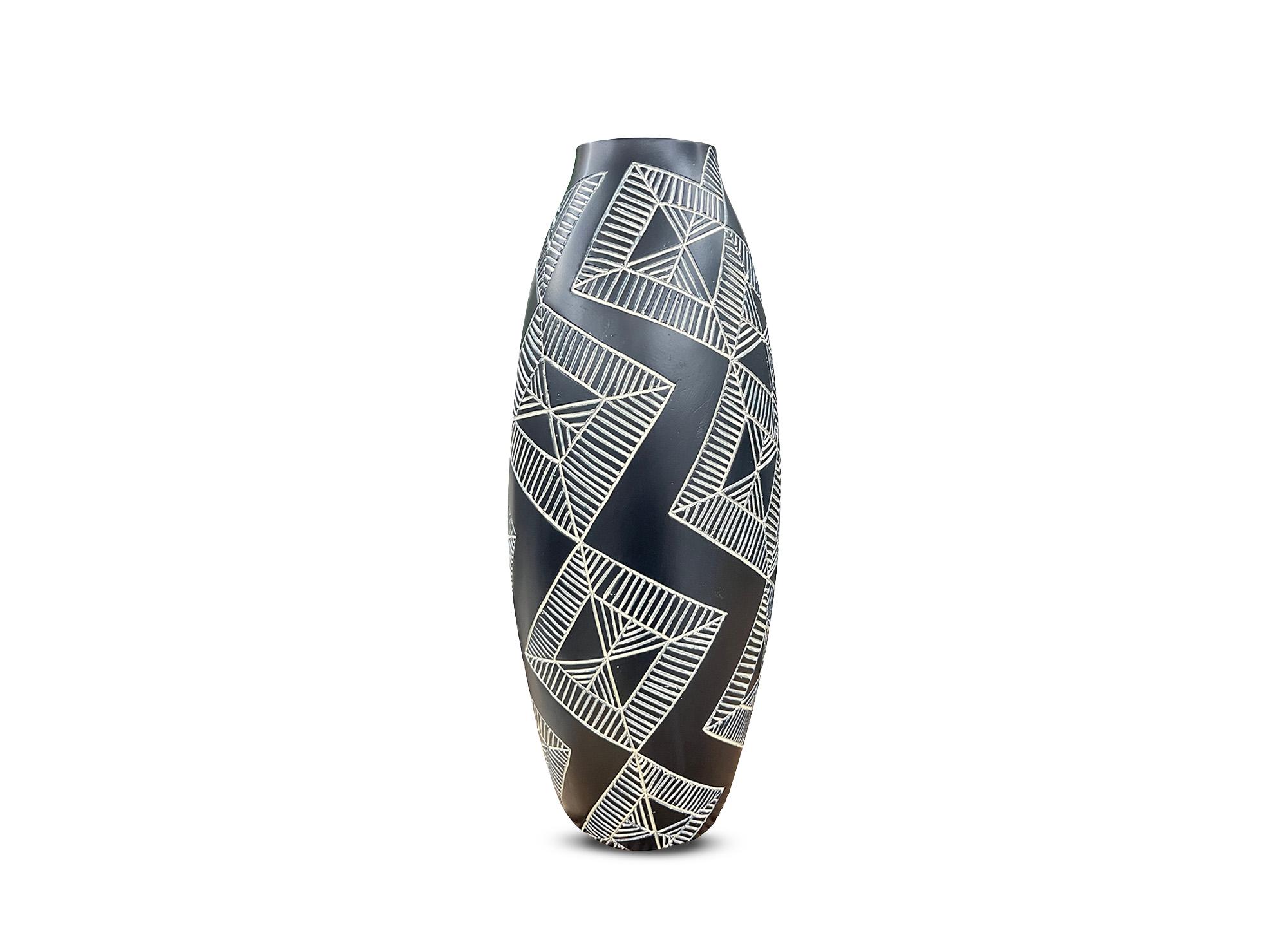 Vase ethnique en polyrésine noir et blanc H43 cm MAORI