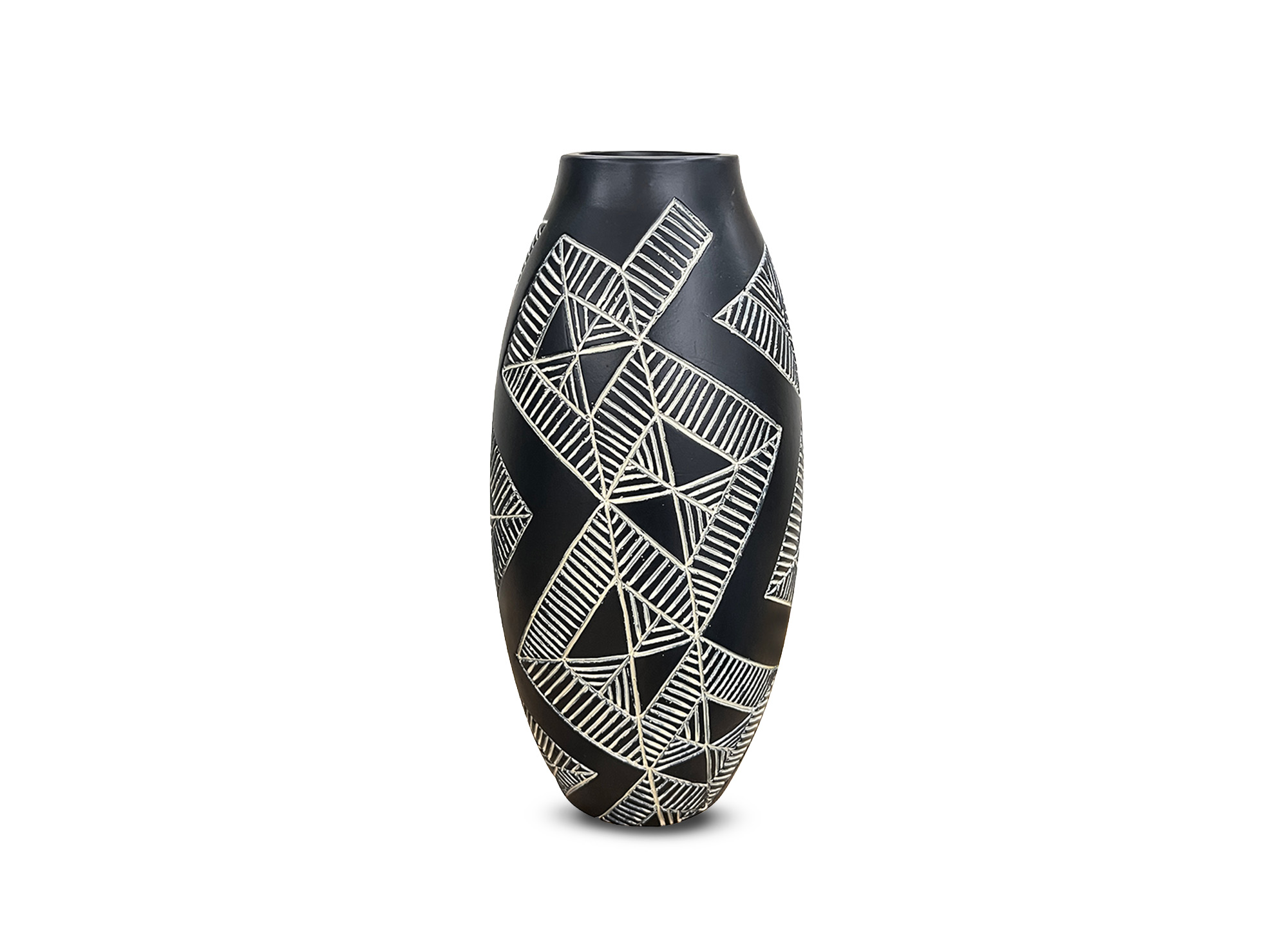 Vase ethnique en polyrésine noir et blanc H31 cm MAORI