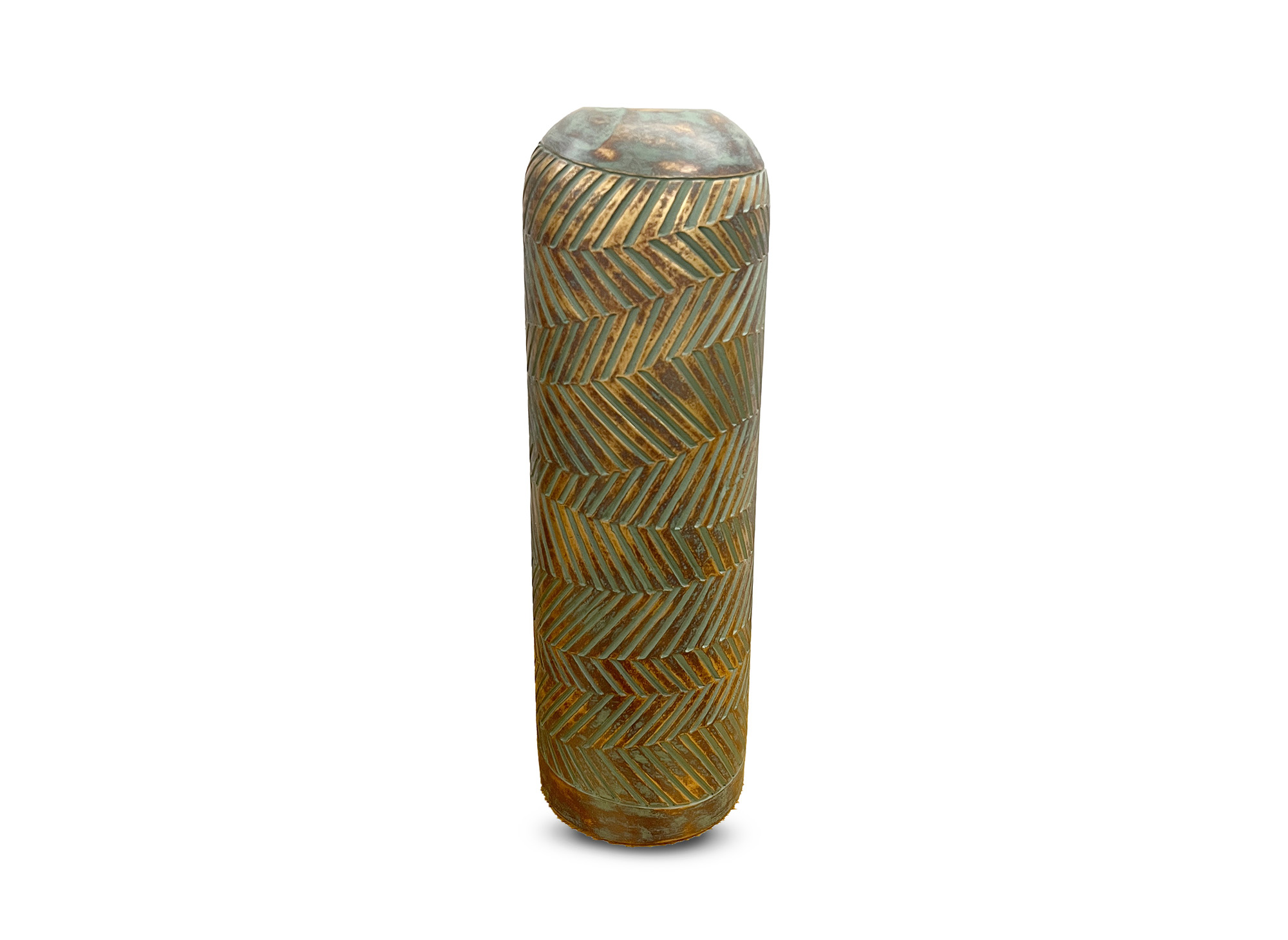Vase XL en polyrésine vert et doré H43 cm AMIRA