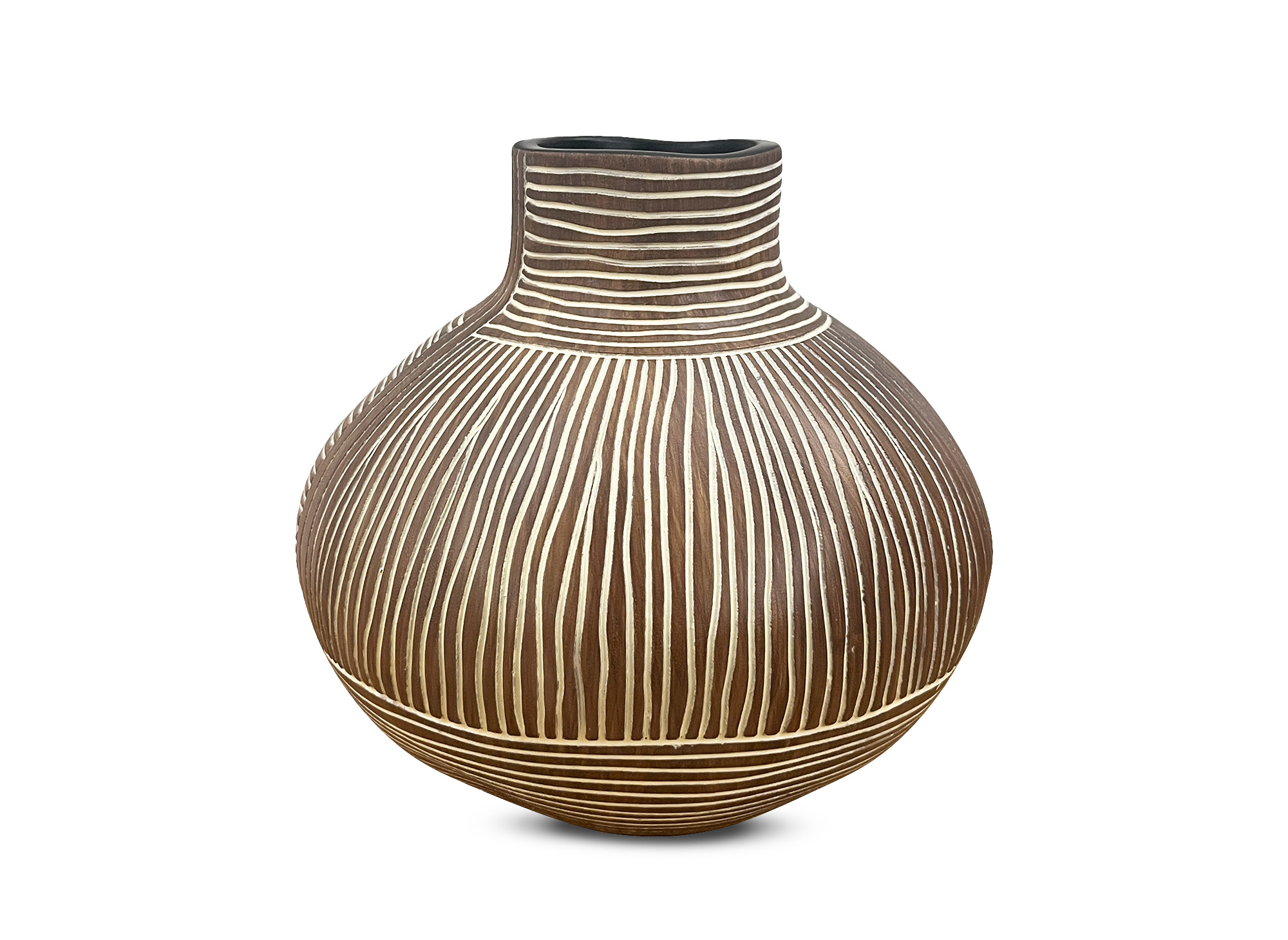 Vase ethnique en polyrésine bois et blanc H21 cm AKIRA