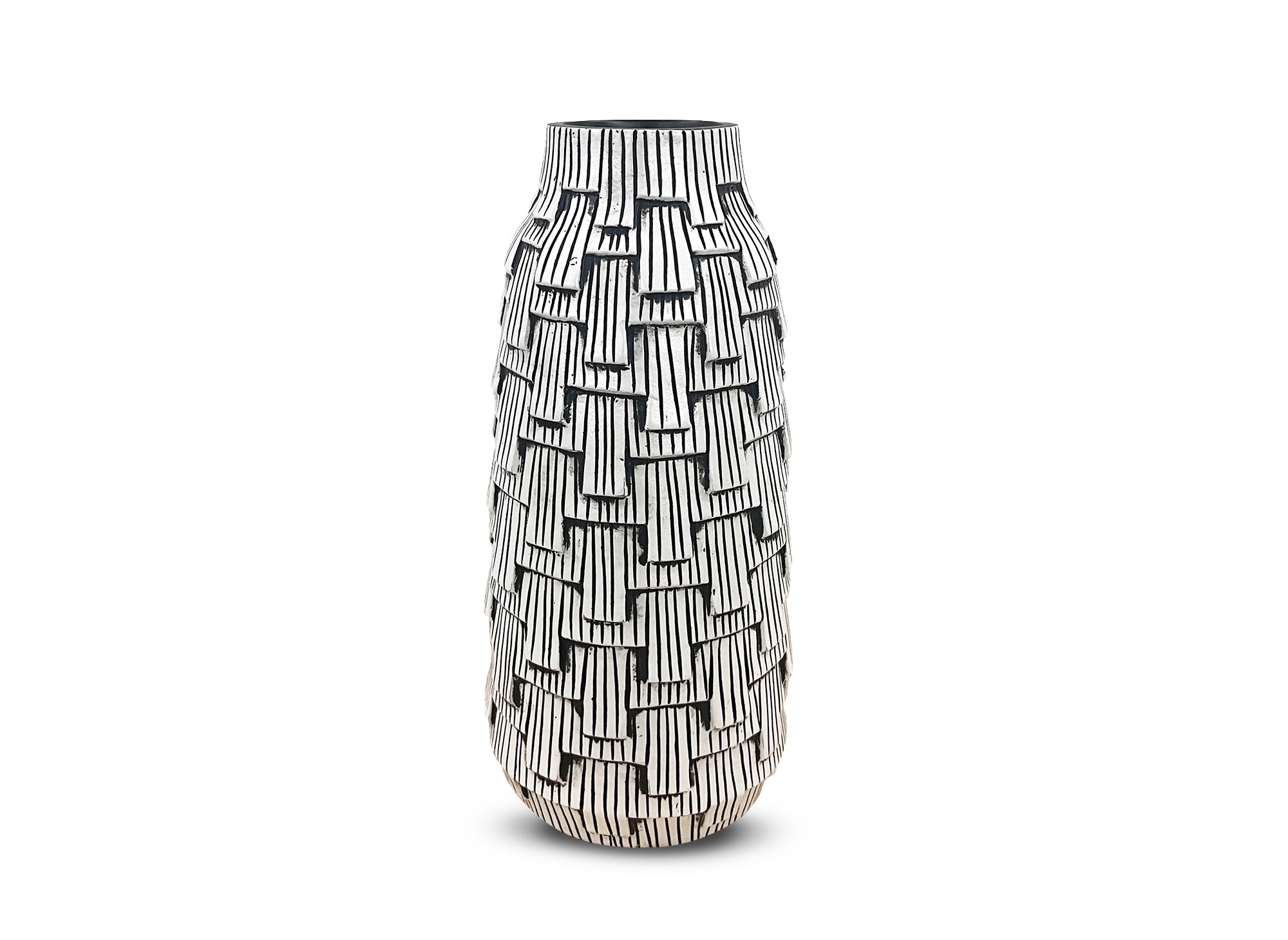 Vase contemporain en polyrésine noir et blanc H35 cm INAYA