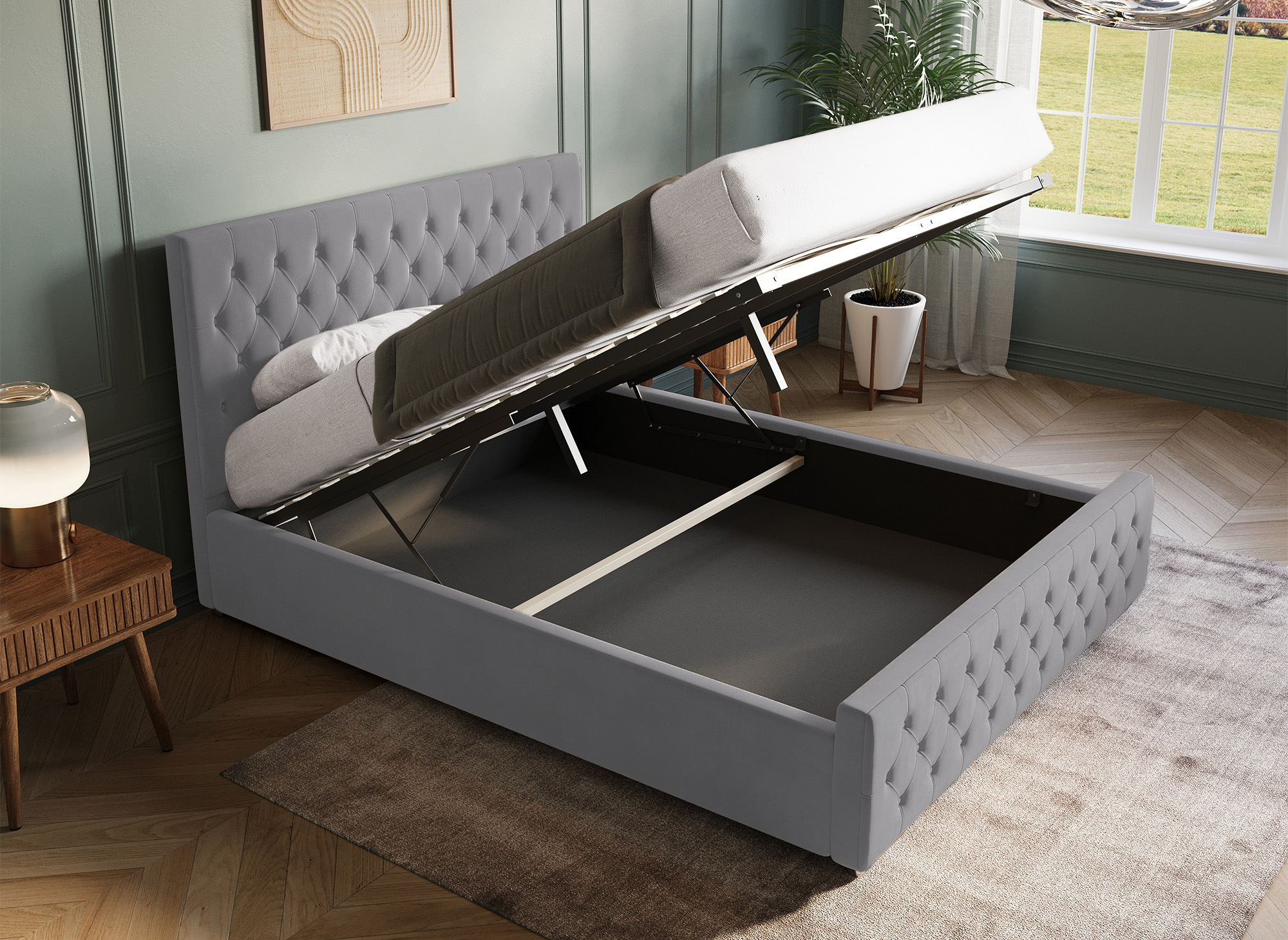 Lit coffre en velours gris 160x200 cm KAPITON