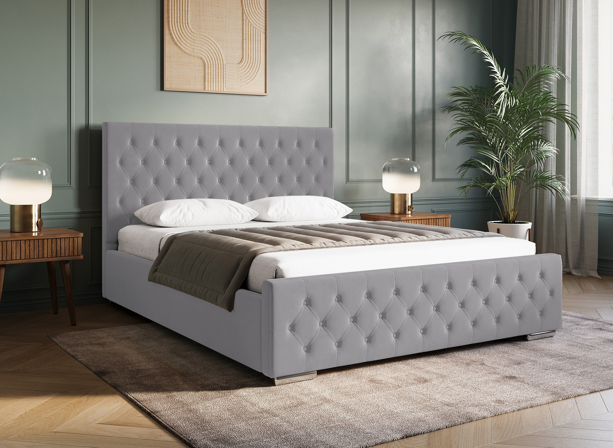 Lit coffre en velours gris 160x200 cm KAPITON