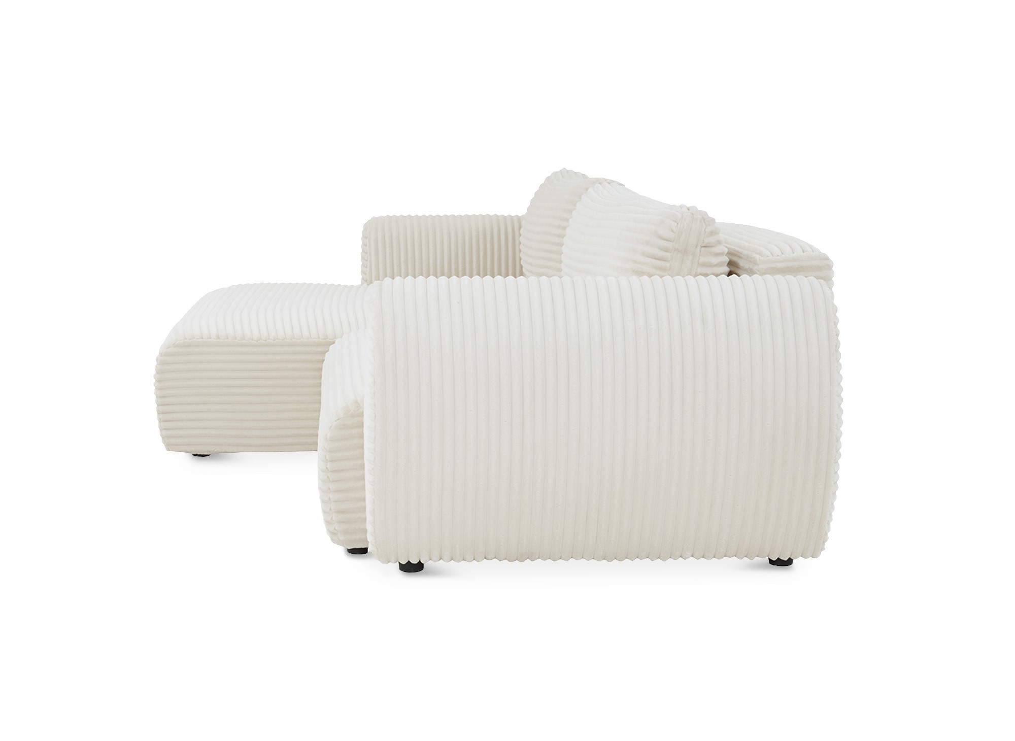 Canapé d'angle convertible avec coffre en velours gros côtelé doux beige TILDA - Angle gauche