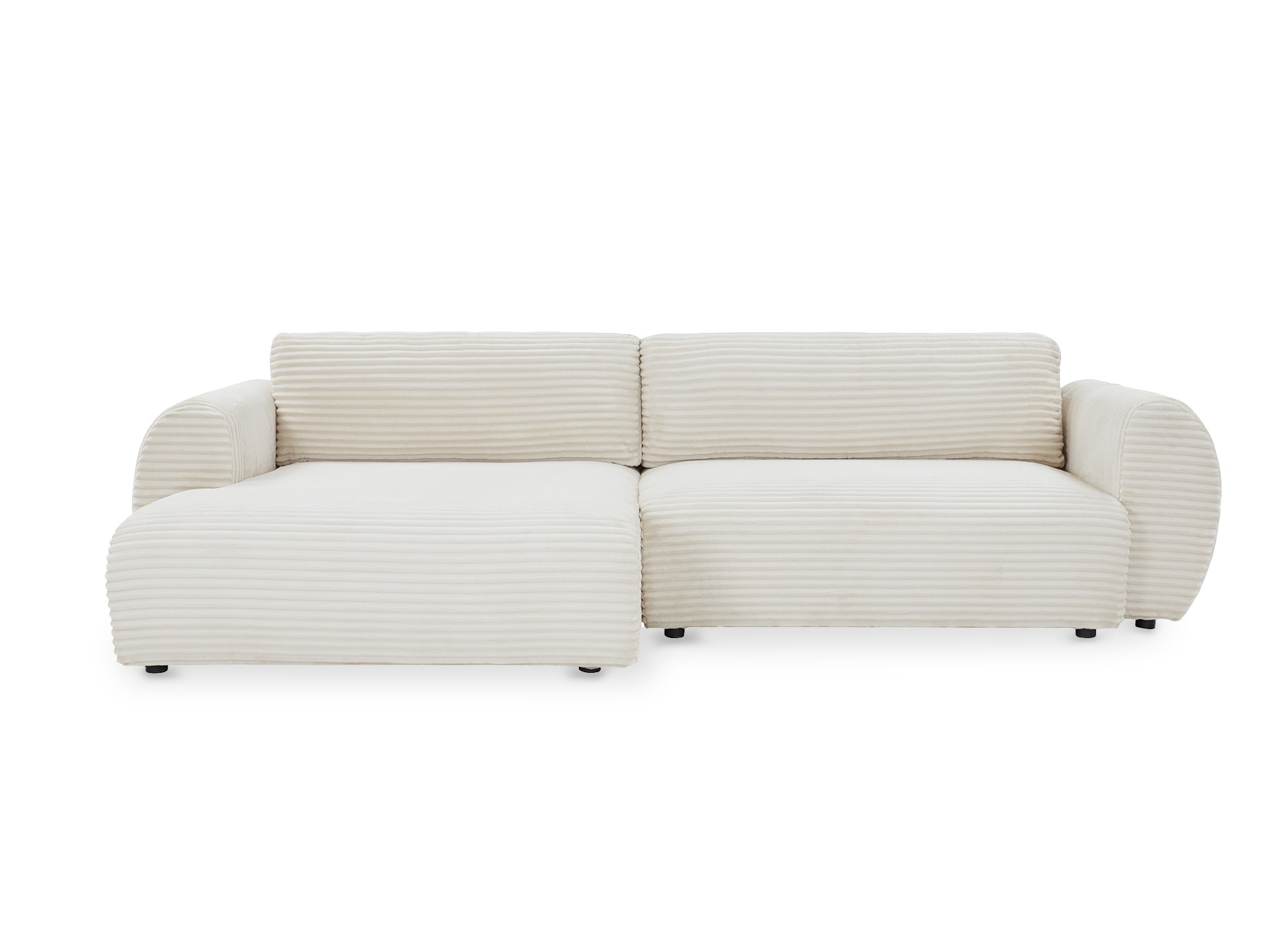Canapé d'angle convertible avec coffre en velours gros côtelé doux beige TILDA - Angle gauche