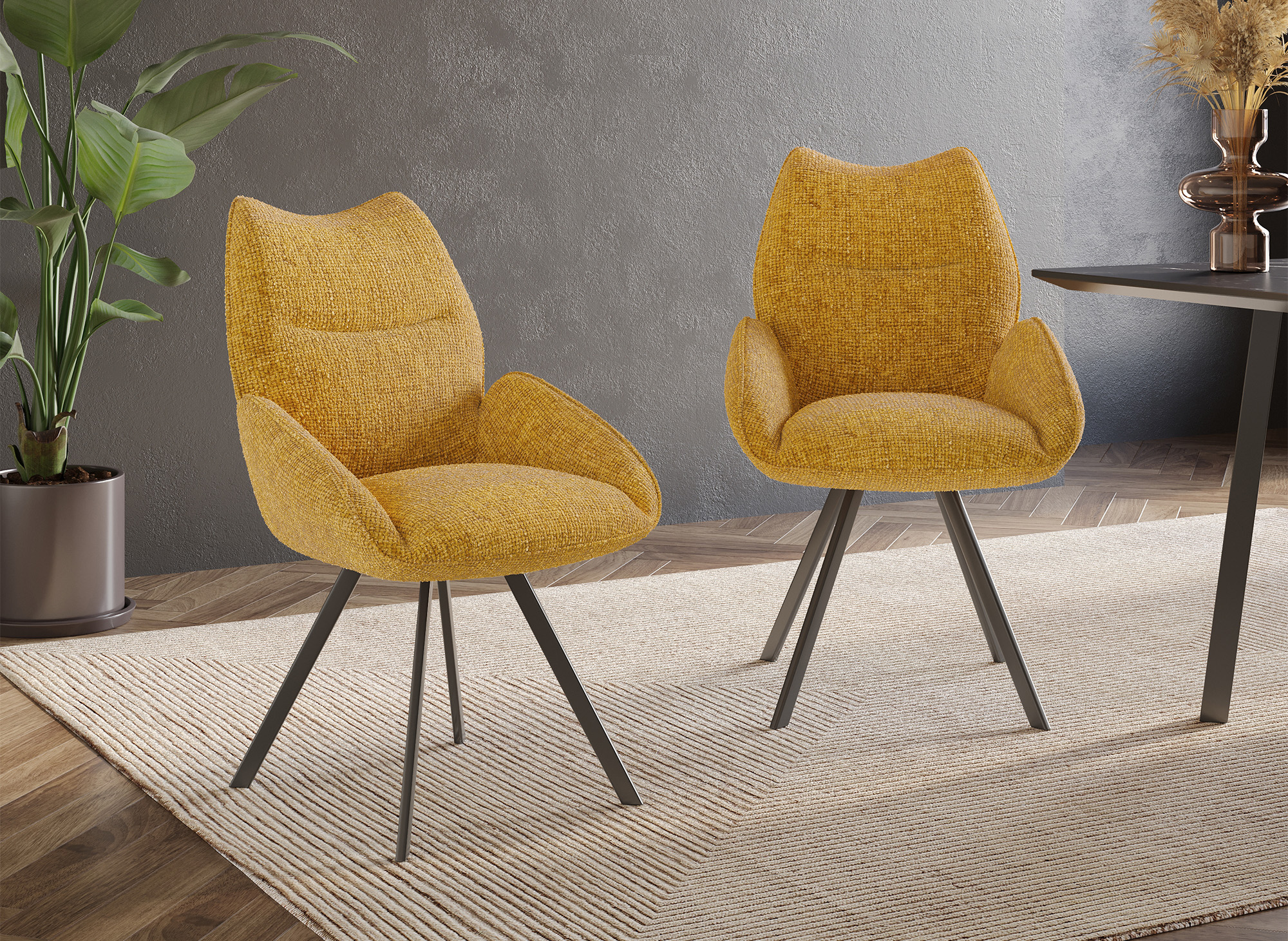 Chaise pivotante avec accoudoirs en tissu jaune TALIA