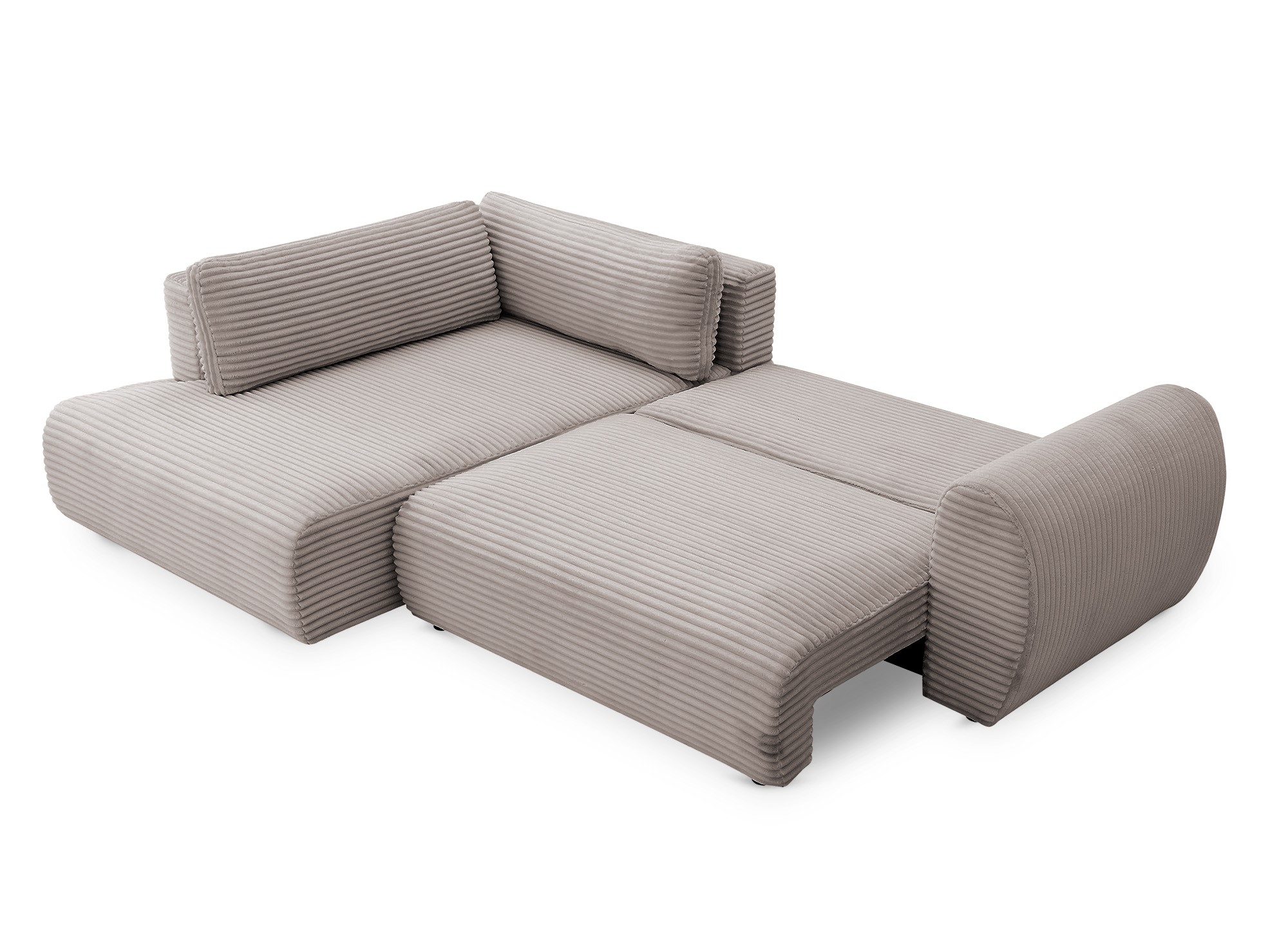 Canapé d'angle convertible avec méridienne et coffre en gros côtelé doux taupe TILDA - Angle gauche