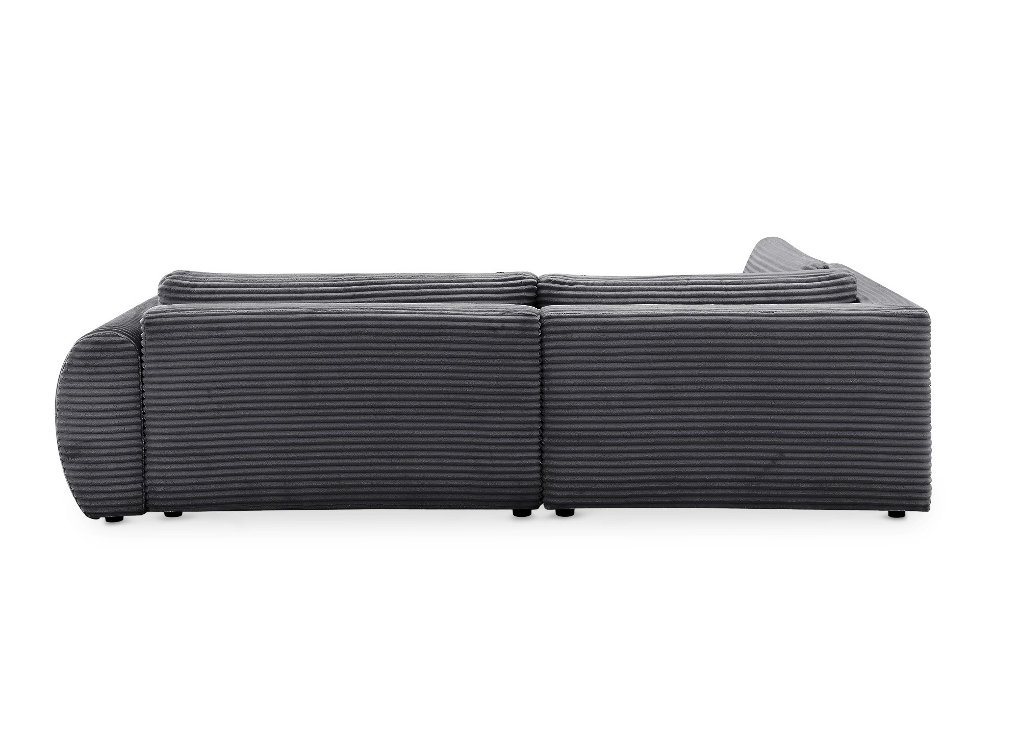 Canapé d'angle convertible avec méridienne et coffre en gros côtelé doux gris TILDA - Angle gauche