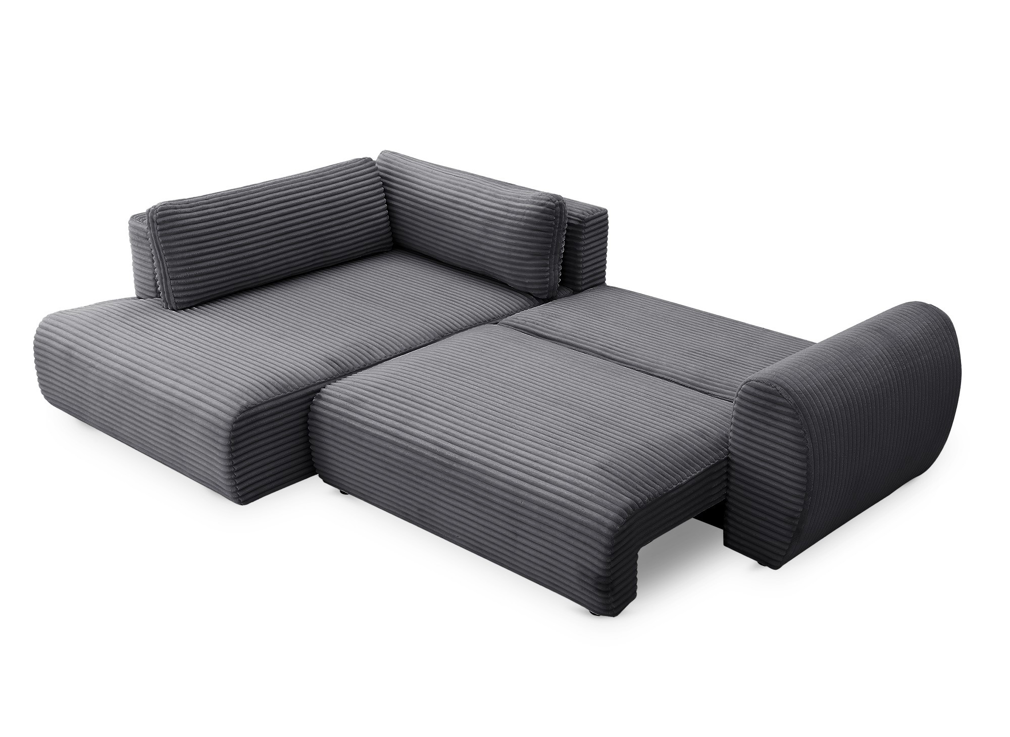 Canapé d'angle convertible avec méridienne et coffre en gros côtelé doux gris TILDA - Angle gauche