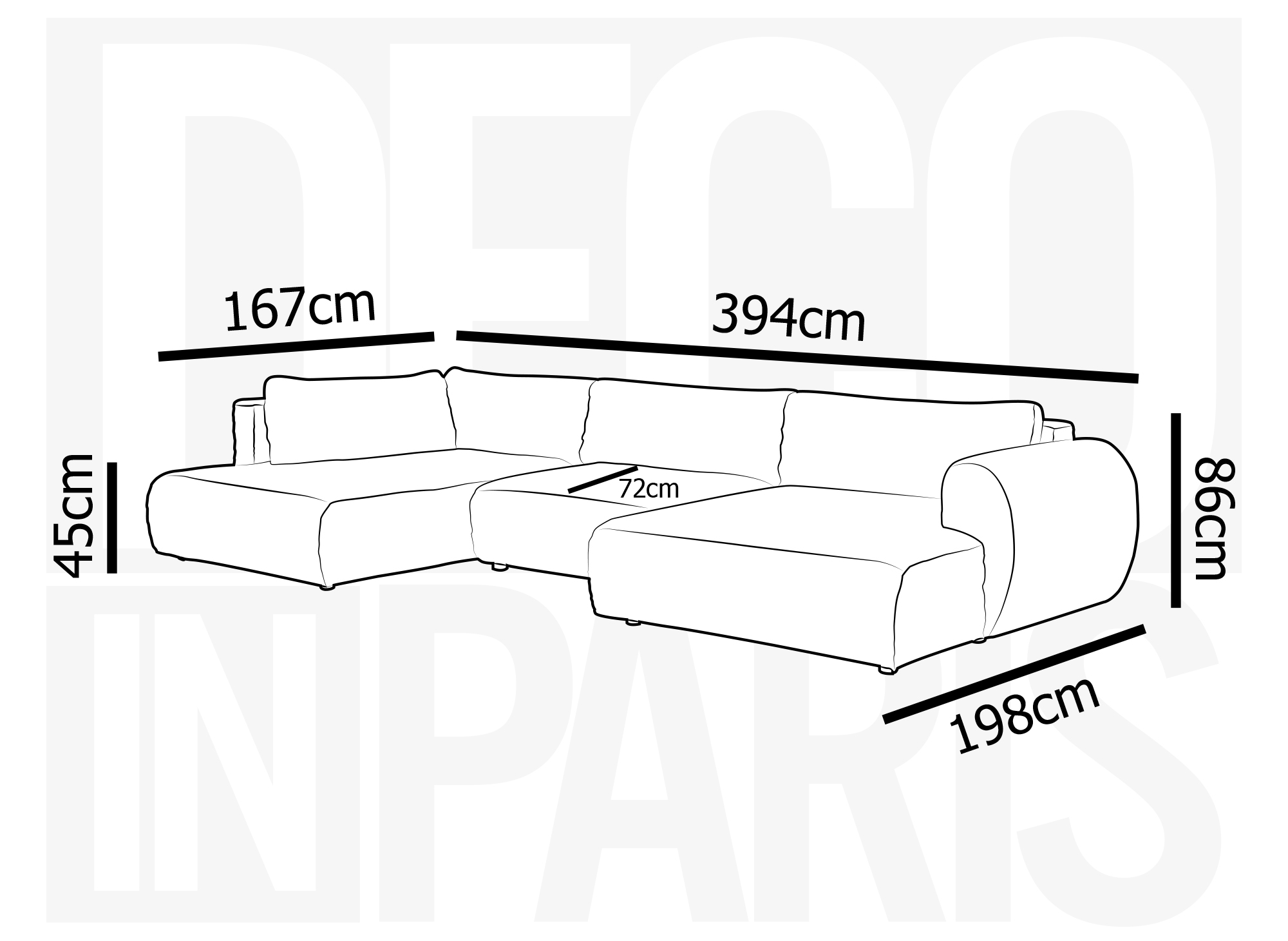 Canapé panoramique convertible avec coffre en velours gros côtelé taupe TILDA - Angle gauche