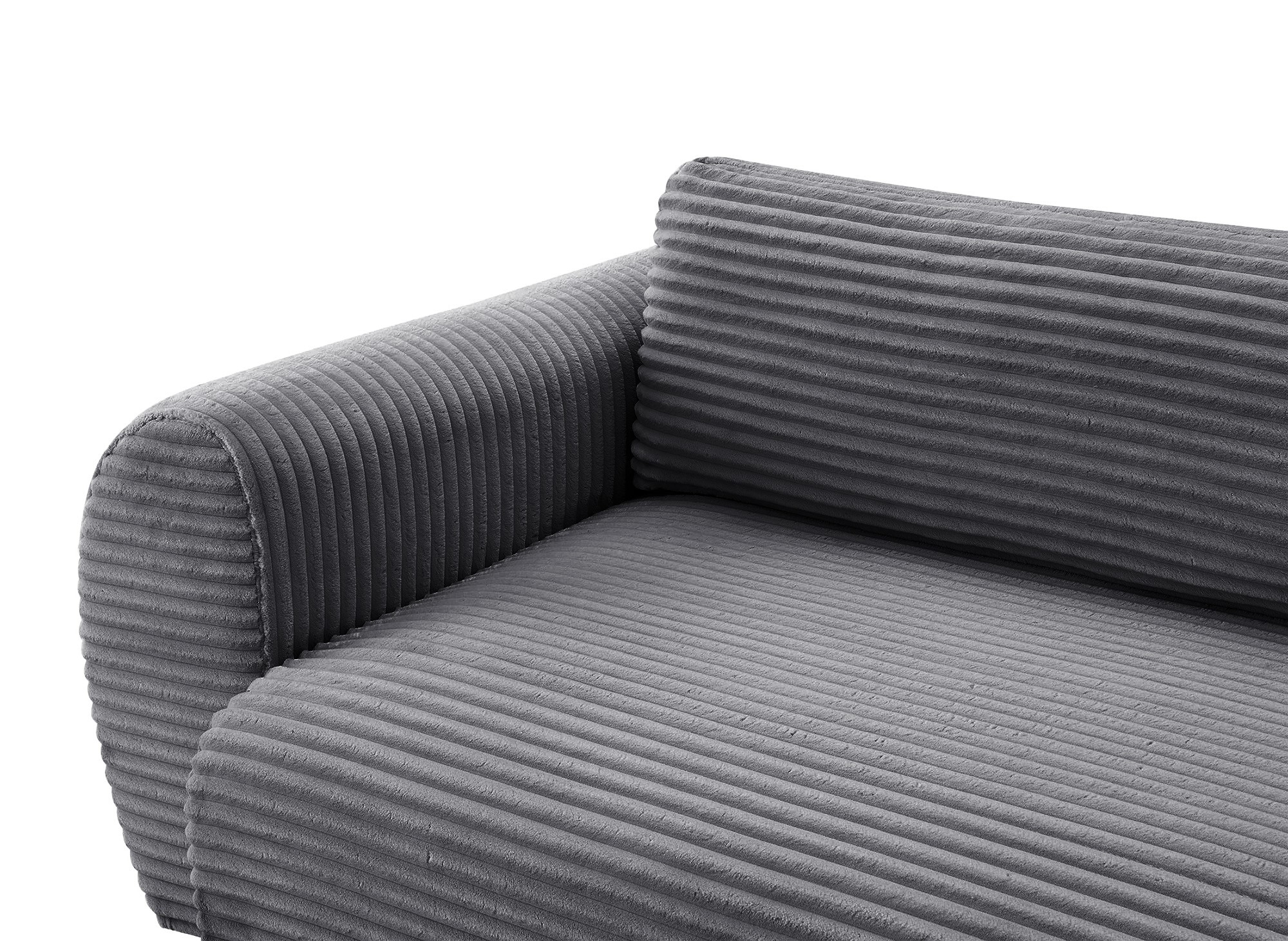 Canapé d'angle convertible avec méridienne et coffre en gros côtelé doux gris TILDA - Angle gauche