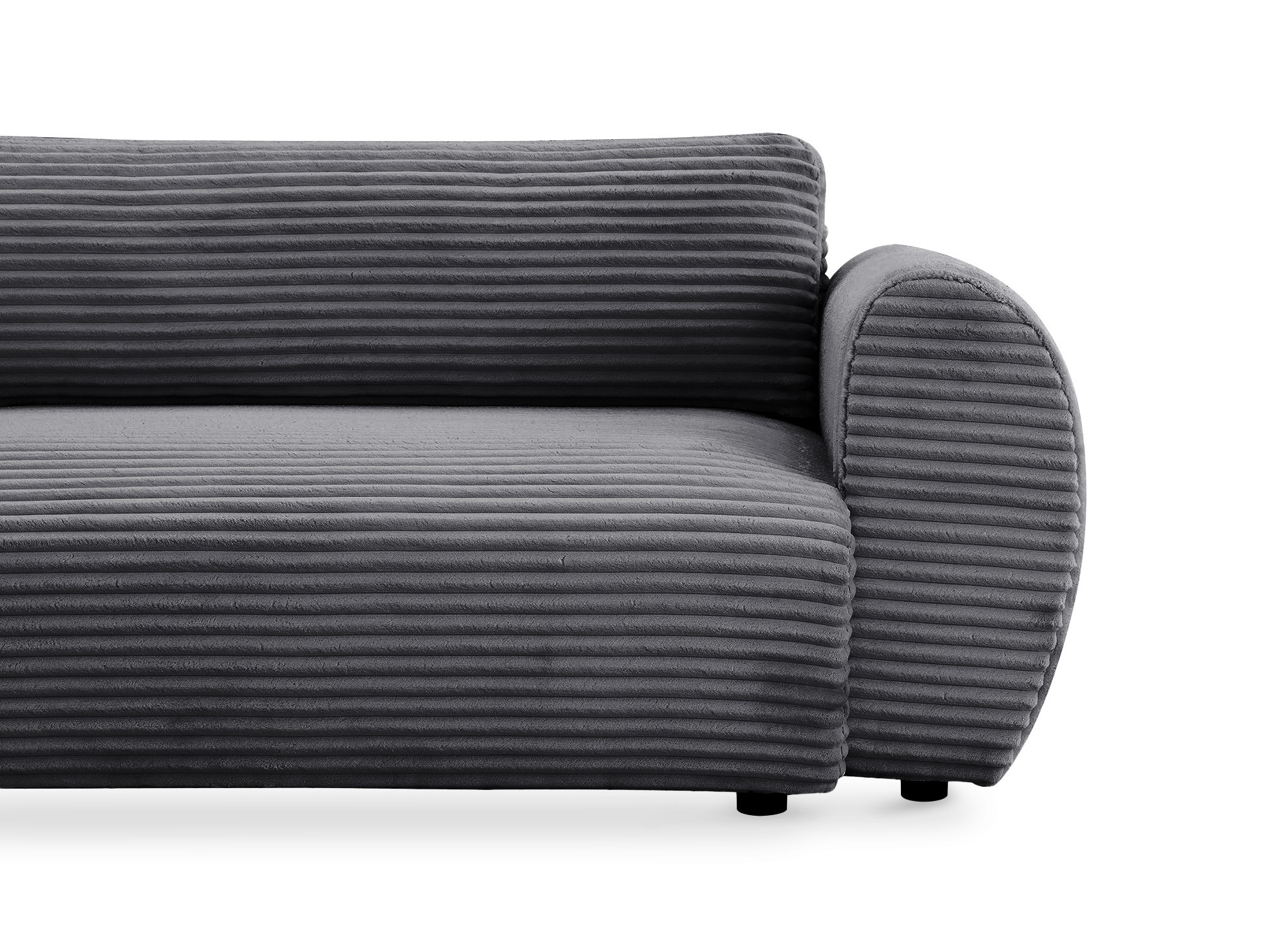 Canapé d'angle convertible avec méridienne et coffre en gros côtelé doux gris TILDA - Angle gauche
