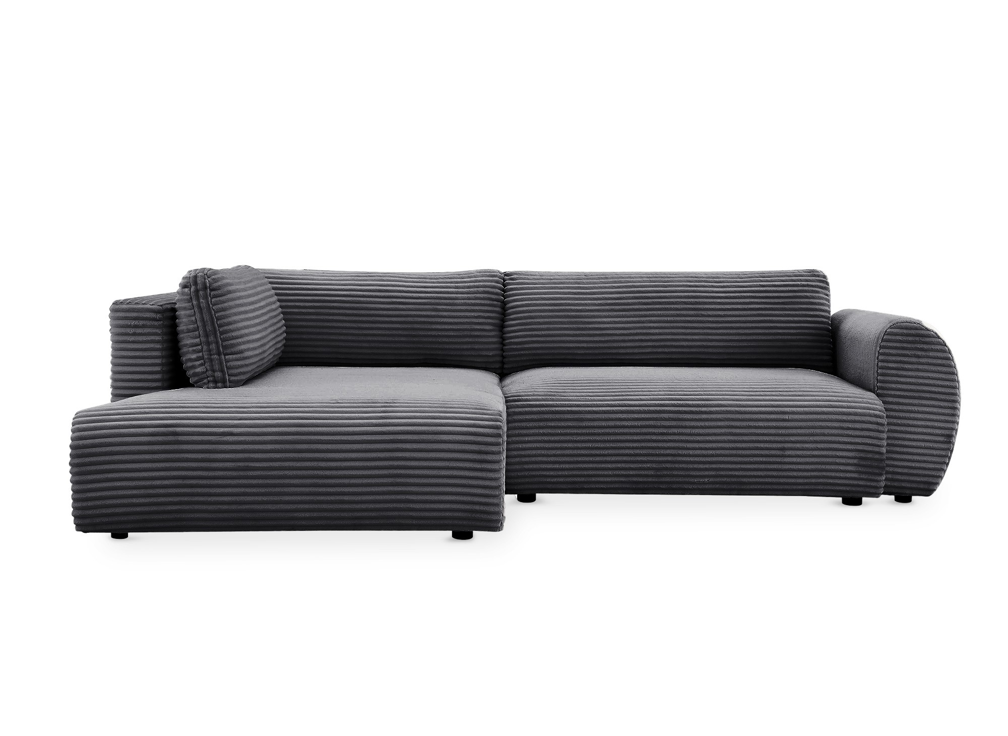 Canapé d'angle convertible avec méridienne et coffre en gros côtelé doux gris TILDA - Angle gauche