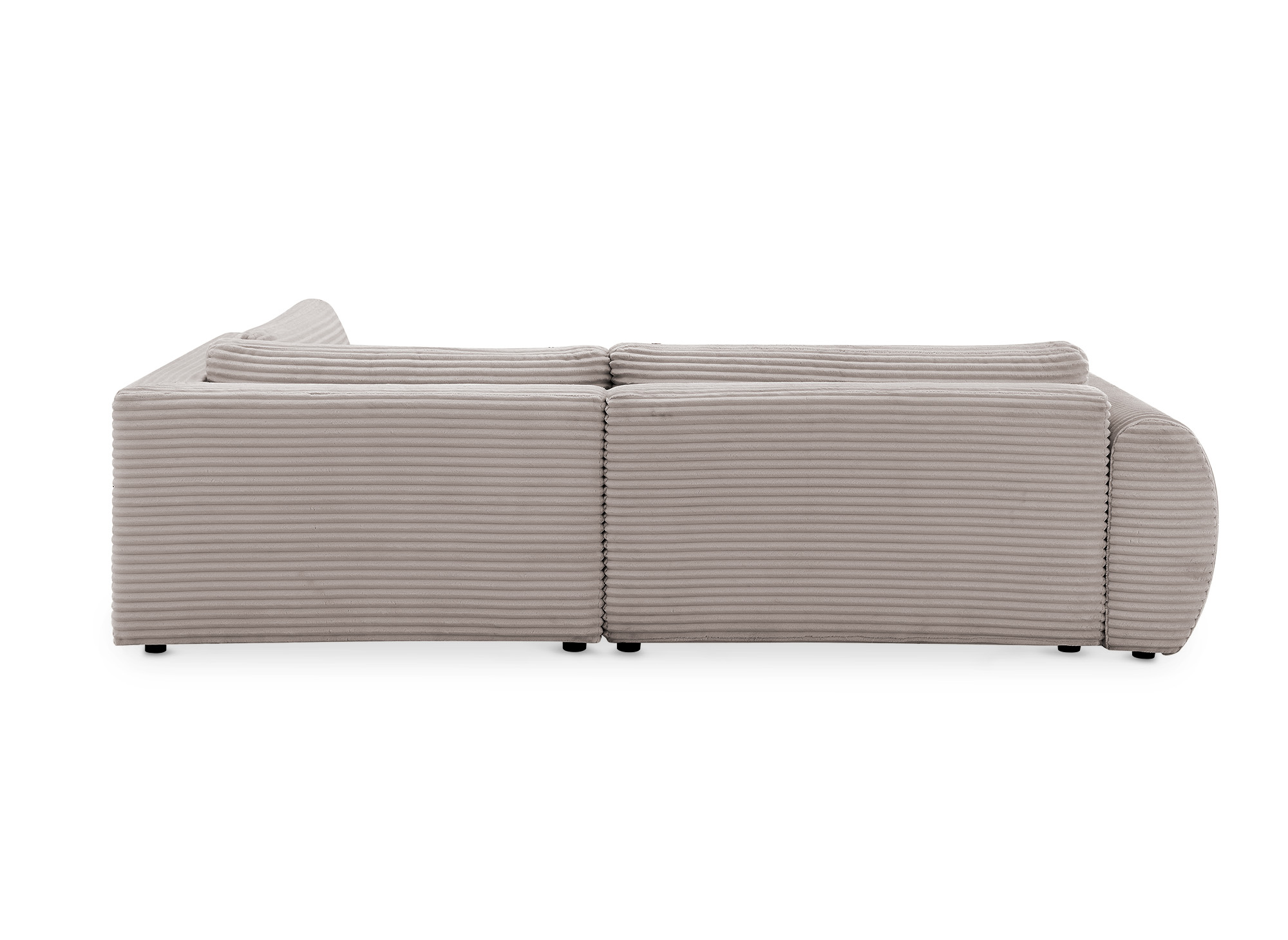 Canapé d'angle convertible avec méridienne et coffre en gros côtelé doux taupe TILDA - Angle droit