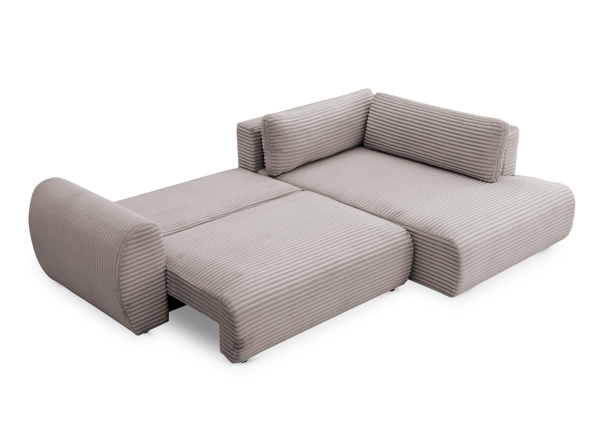Canapé d'angle convertible avec méridienne et coffre en gros côtelé doux taupe TILDA - Angle droit