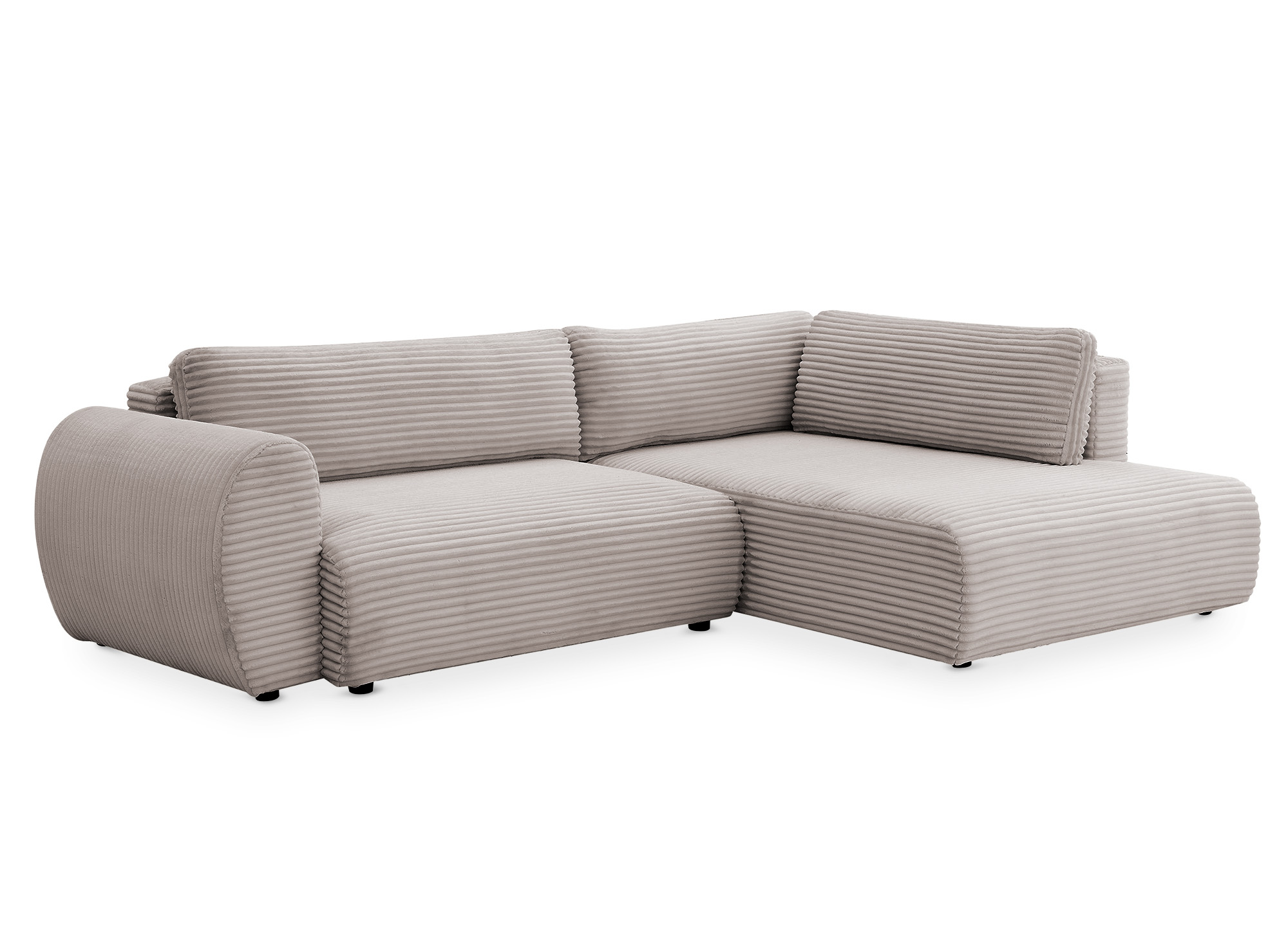 Canapé d'angle convertible avec méridienne et coffre en gros côtelé doux taupe TILDA - Angle droit