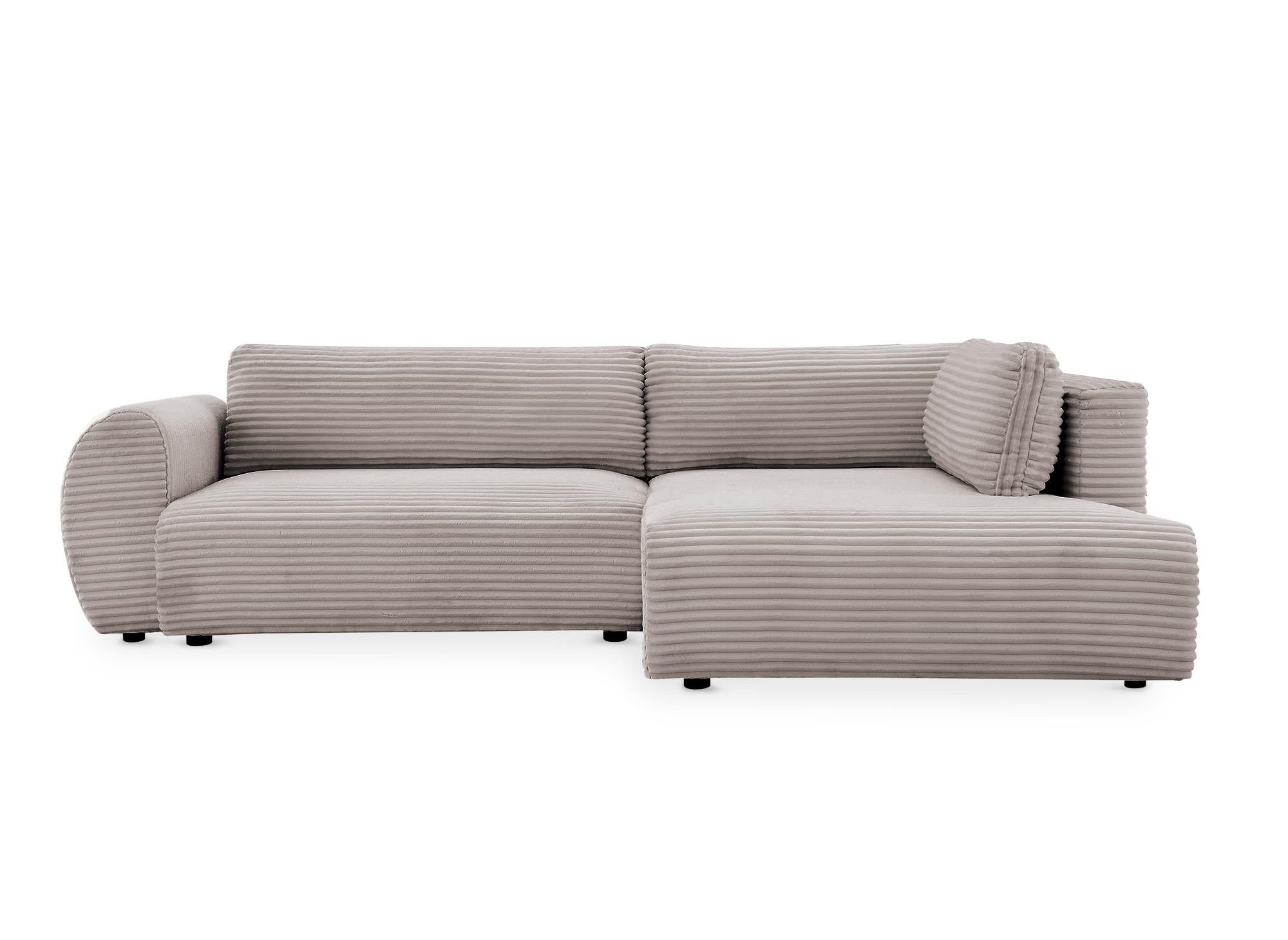 Canapé d'angle convertible avec méridienne et coffre en gros côtelé doux taupe TILDA - Angle droit