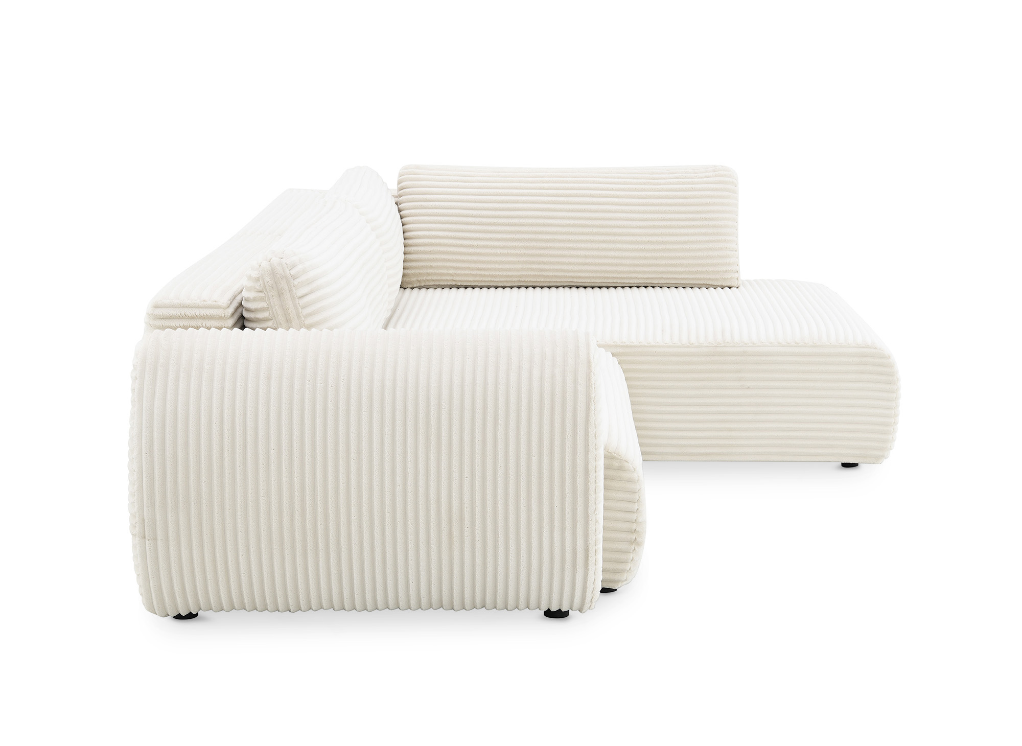 Canapé d'angle convertible avec méridienne et coffre en gros côtelé doux beige TILDA - Angle droit
