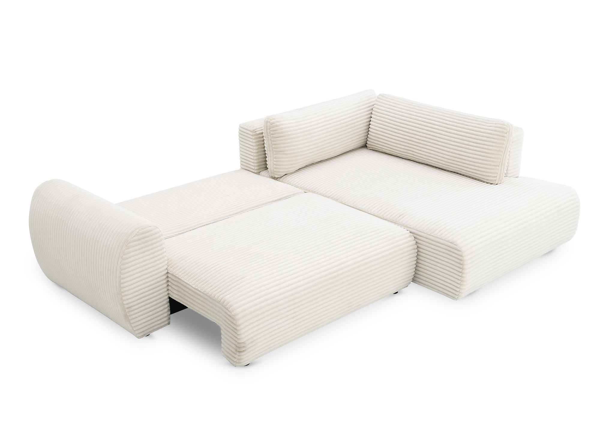 Canapé d'angle convertible avec méridienne et coffre en gros côtelé doux beige TILDA - Angle droit