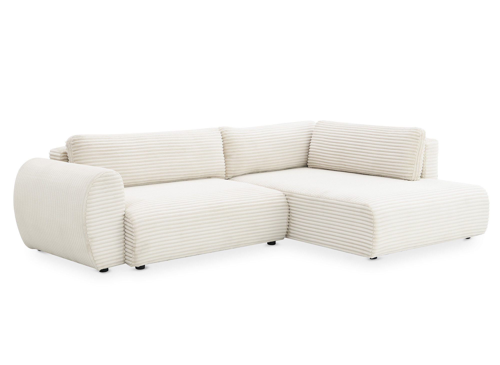 Canapé d'angle convertible avec méridienne et coffre en gros côtelé doux beige TILDA - Angle droit
