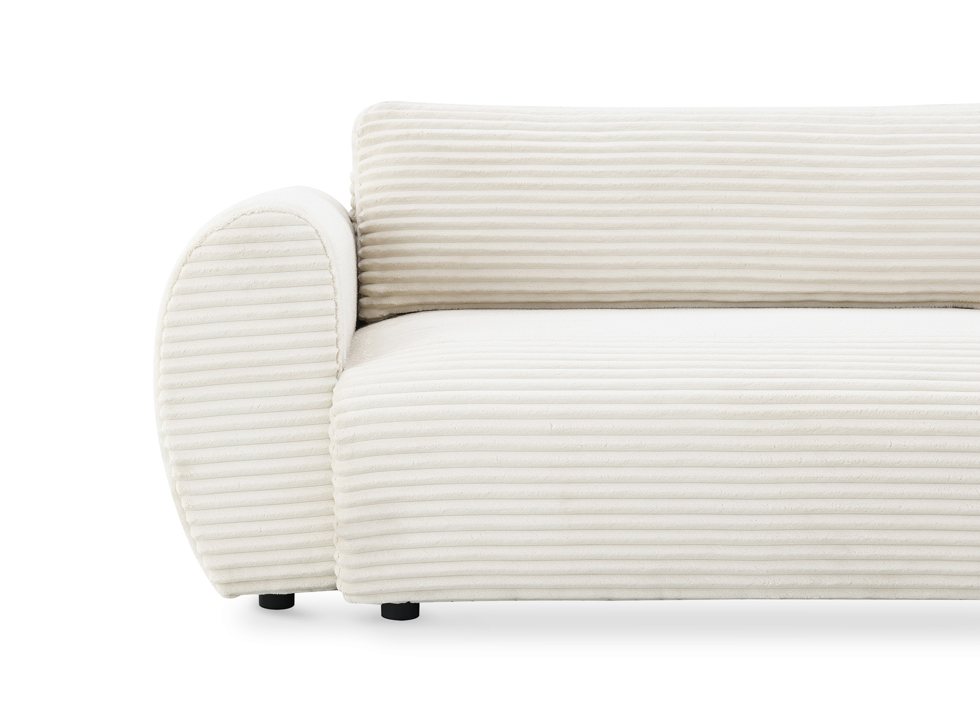 Canapé d'angle convertible avec méridienne et coffre en gros côtelé doux beige TILDA - Angle droit
