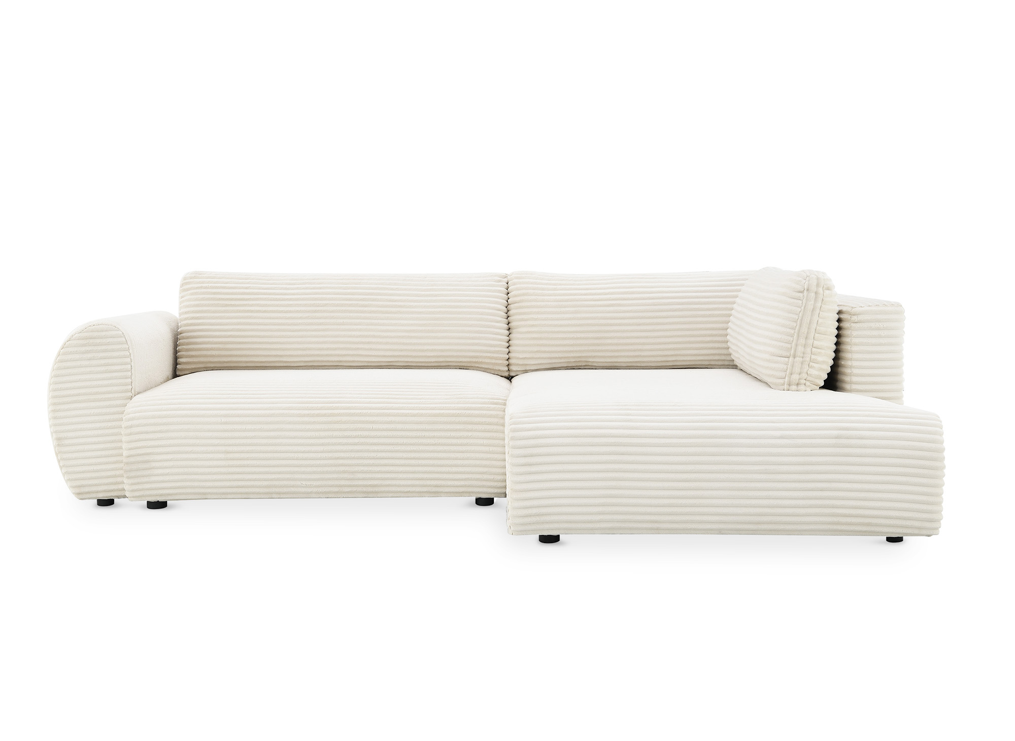 Canapé d'angle convertible avec méridienne et coffre en gros côtelé doux beige TILDA - Angle droit