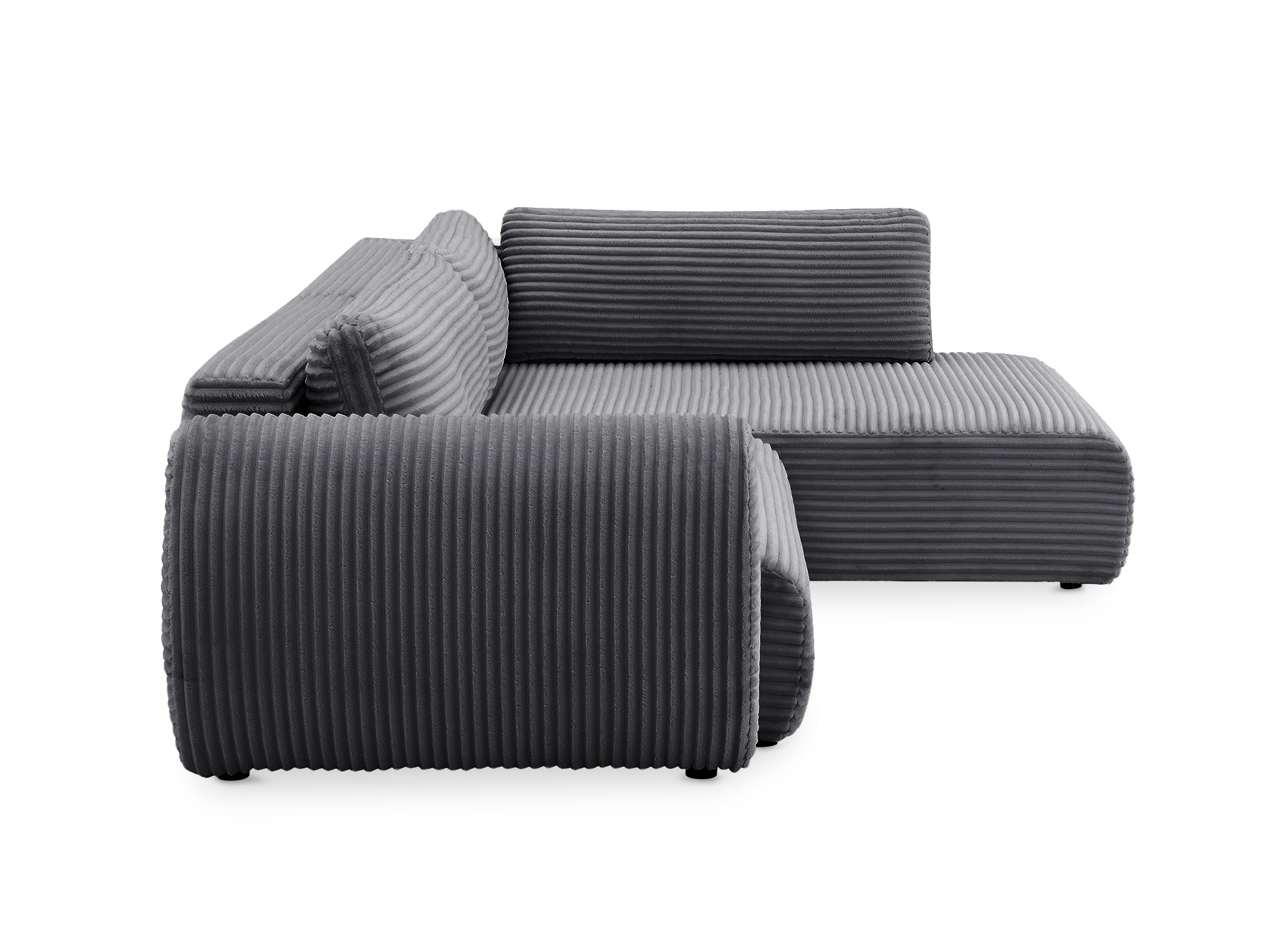 Canapé d'angle convertible avec méridienne et coffre en gros côtelé gris TILDA - Angle droit