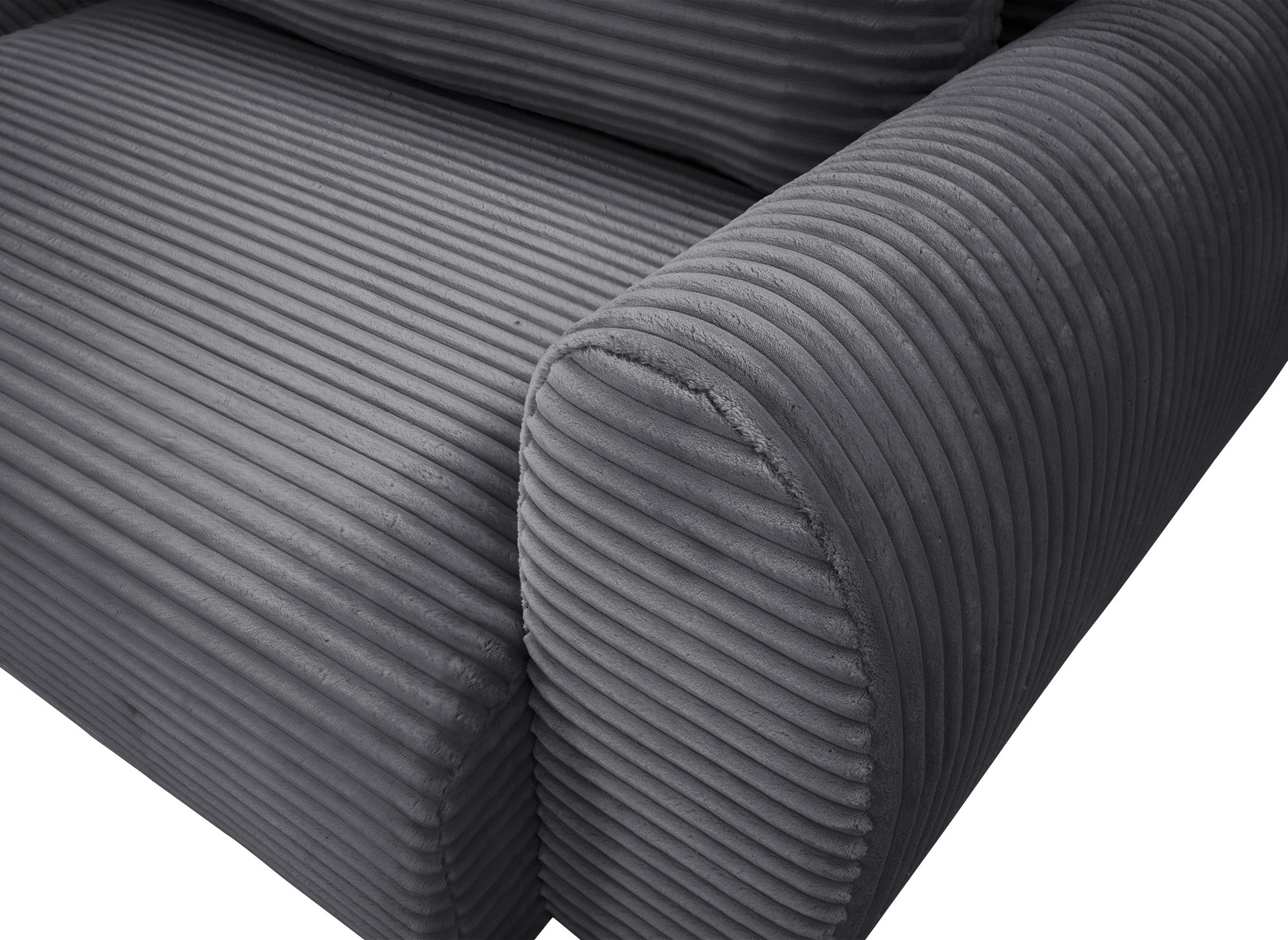 Canapé d'angle convertible avec coffre en velours gros côtelé doux gris TILDA - Angle gauche