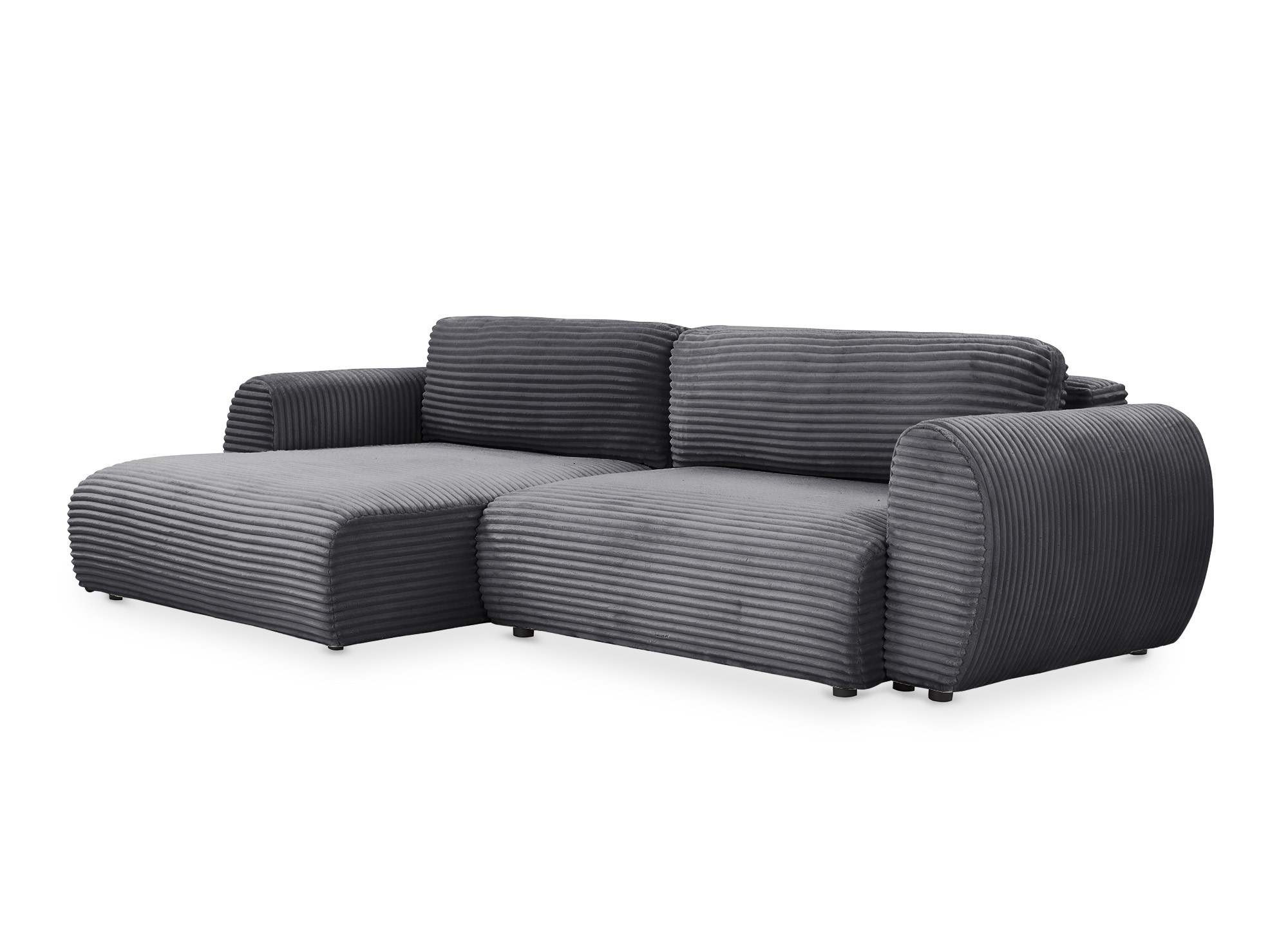 Canapé d'angle convertible avec coffre en velours gros côtelé doux gris TILDA - Angle gauche