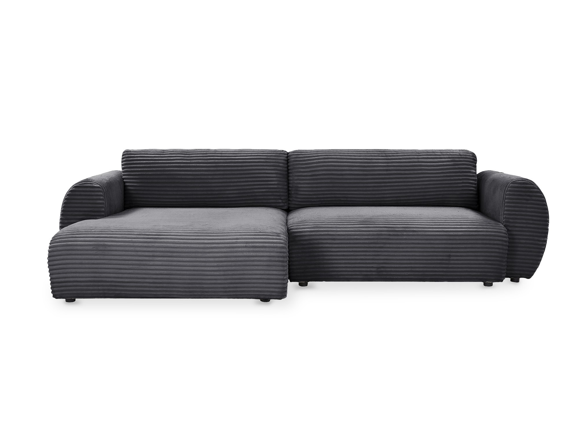 Canapé d'angle convertible avec coffre en velours gros côtelé doux gris TILDA - Angle gauche