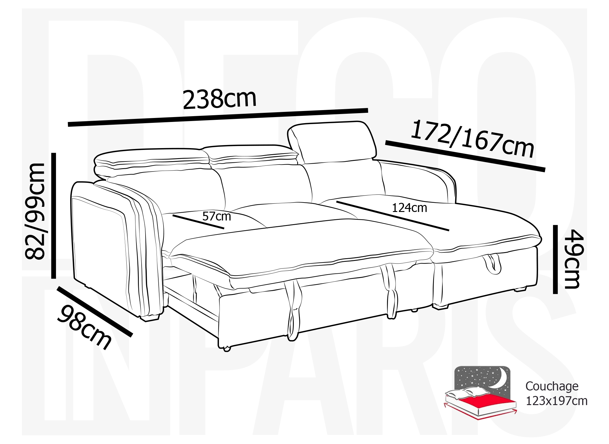 Canapé d'angle convertible en velours côtelé épais beige ISABELLA - Angle droit
