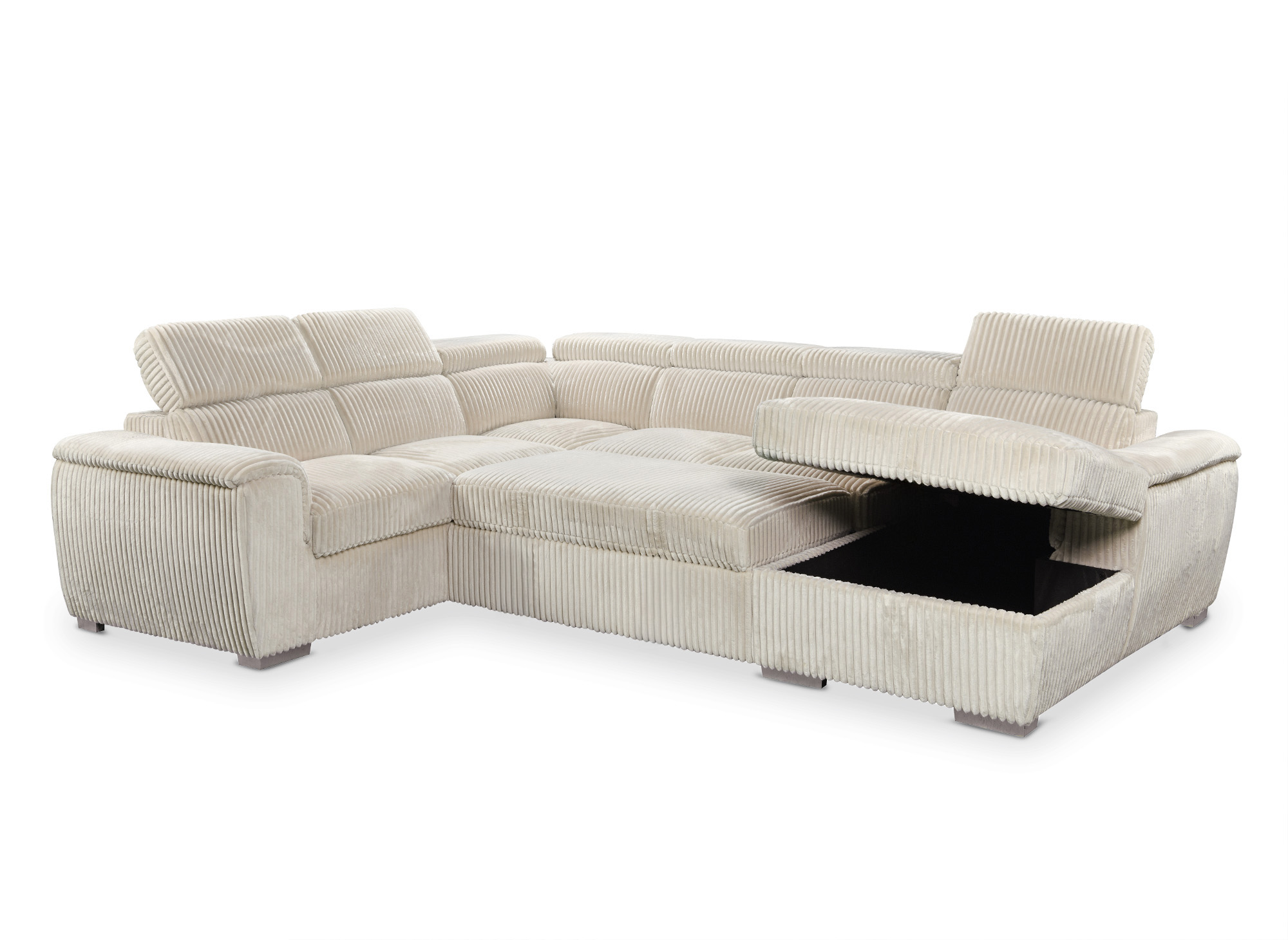 Canapé panoramique convertible avec coffre en velours côtelé épais beige GAELLE - Angle Droit