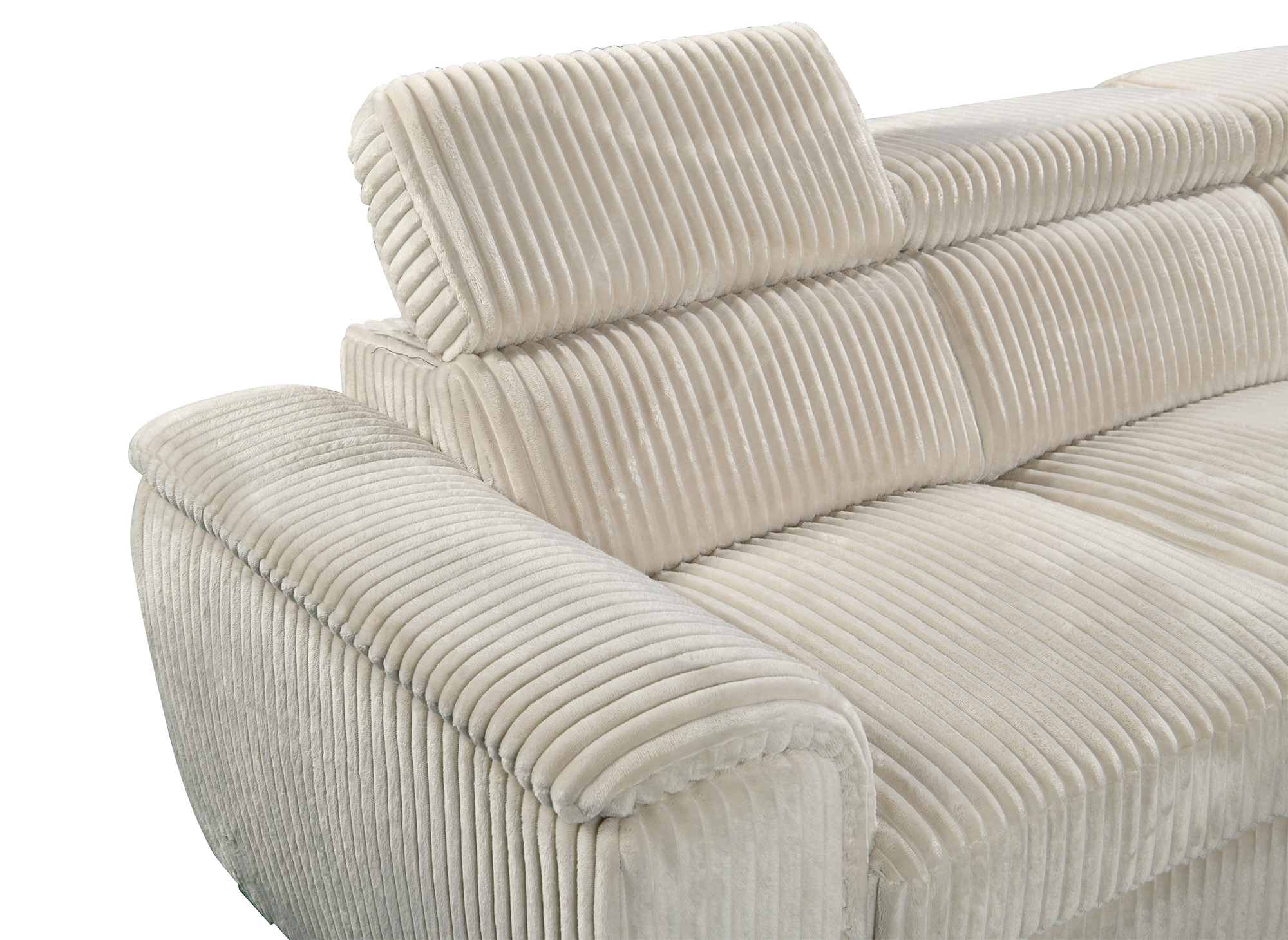 Canapé panoramique convertible avec coffre en velours côtelé épais beige GAELLE - Angle Droit
