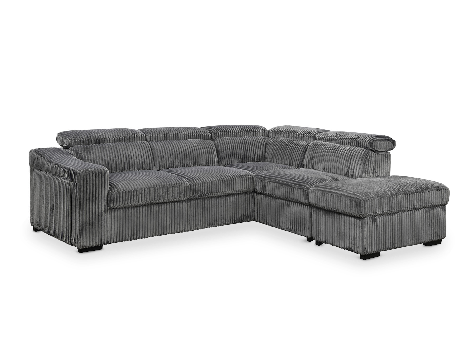 Canapé d'angle convertible avec coffre en velours côtelé gris MARTY - Angle droit