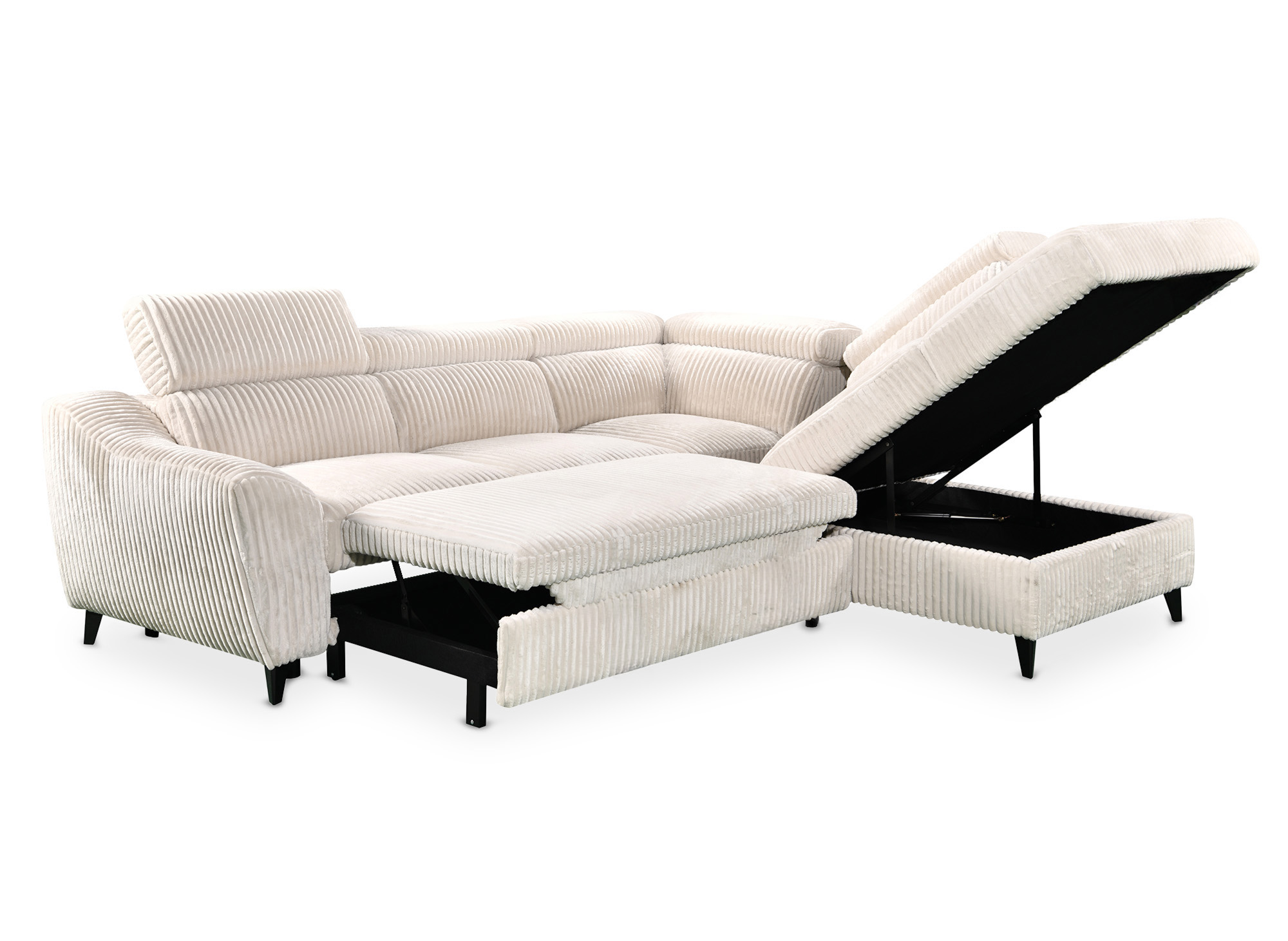 Canapé d'angle convertible avec coffre en velours côtelé épais beige DALTON - Angle droit