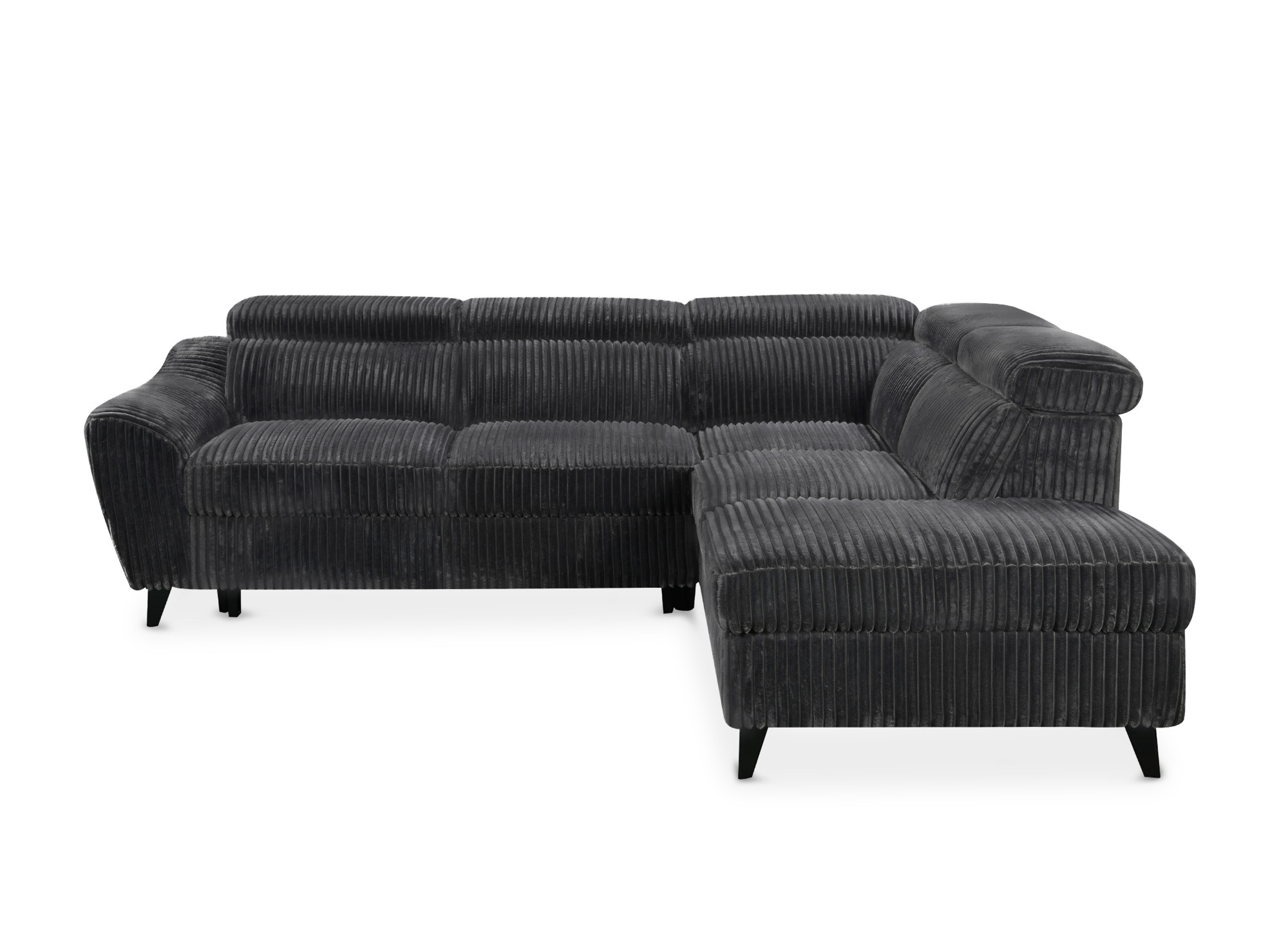 Canapé d'angle convertible avec coffre en velours côtelé épais gris DALTON - Angle droit