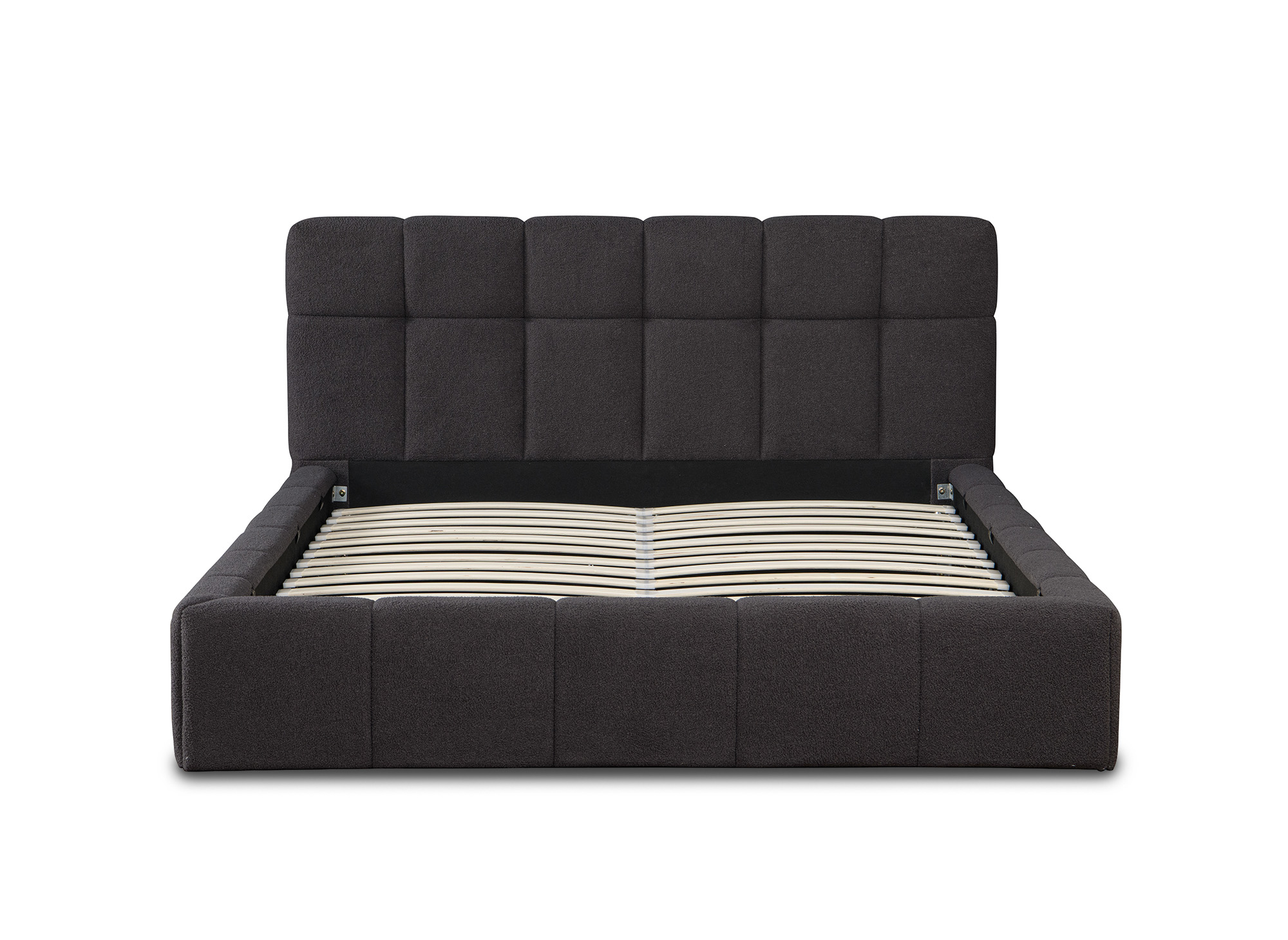 Lit coffre en tissu bouclette gris 140x190 cm MILIE
