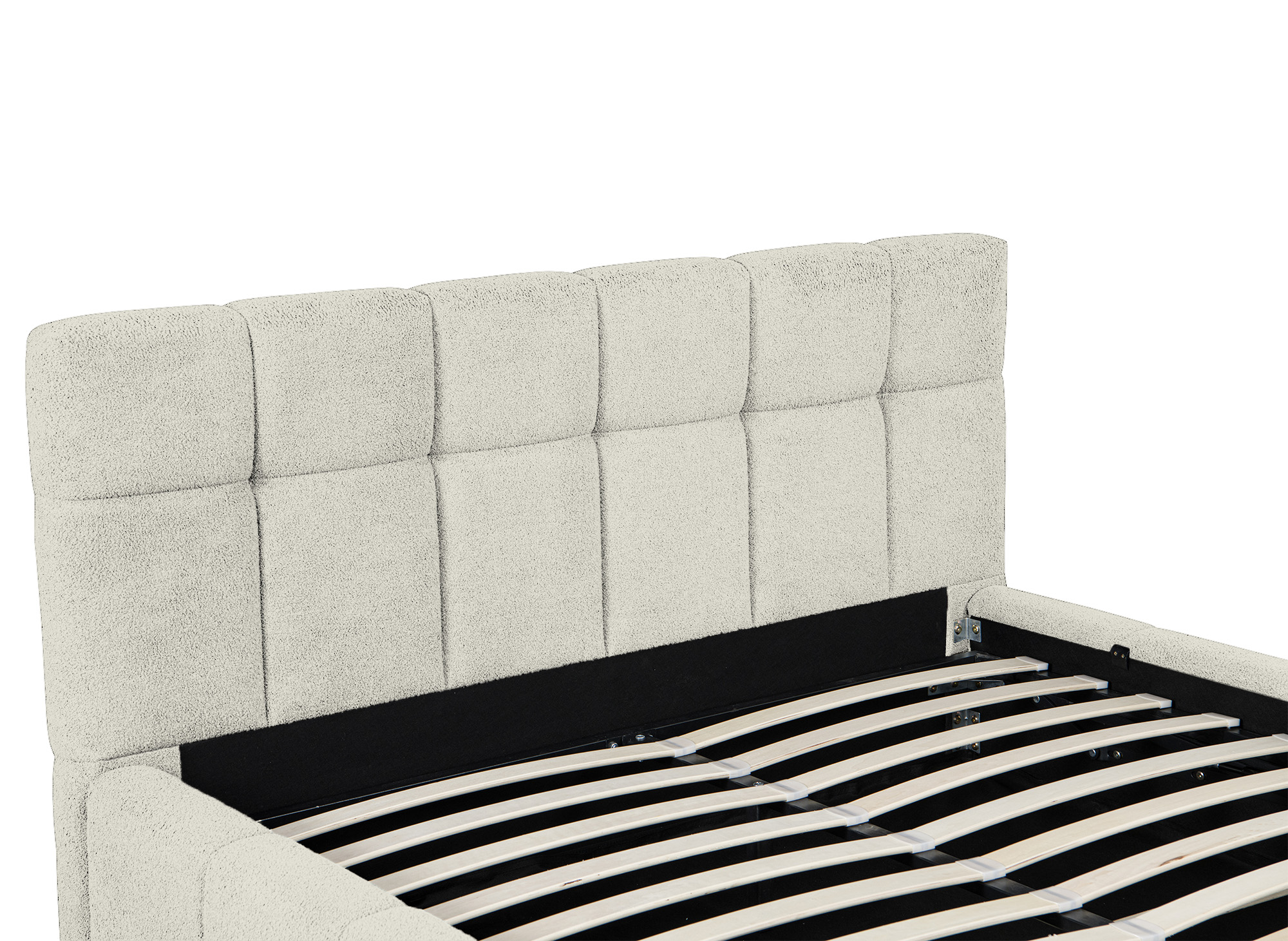 Lit coffre en tissu bouclette beige 140x190 cm MILIE