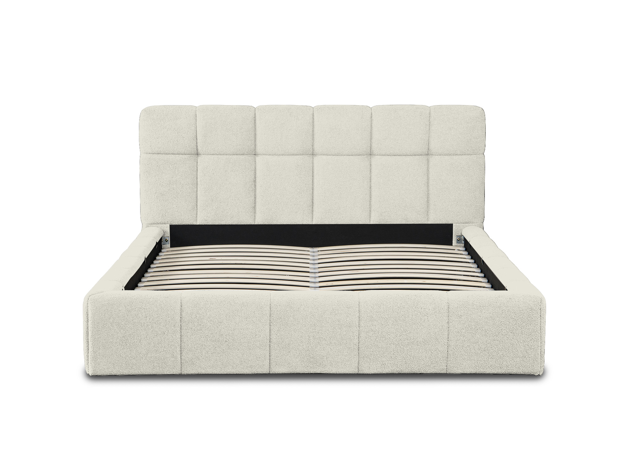 Lit coffre en tissu bouclette beige 140x190 cm MILIE