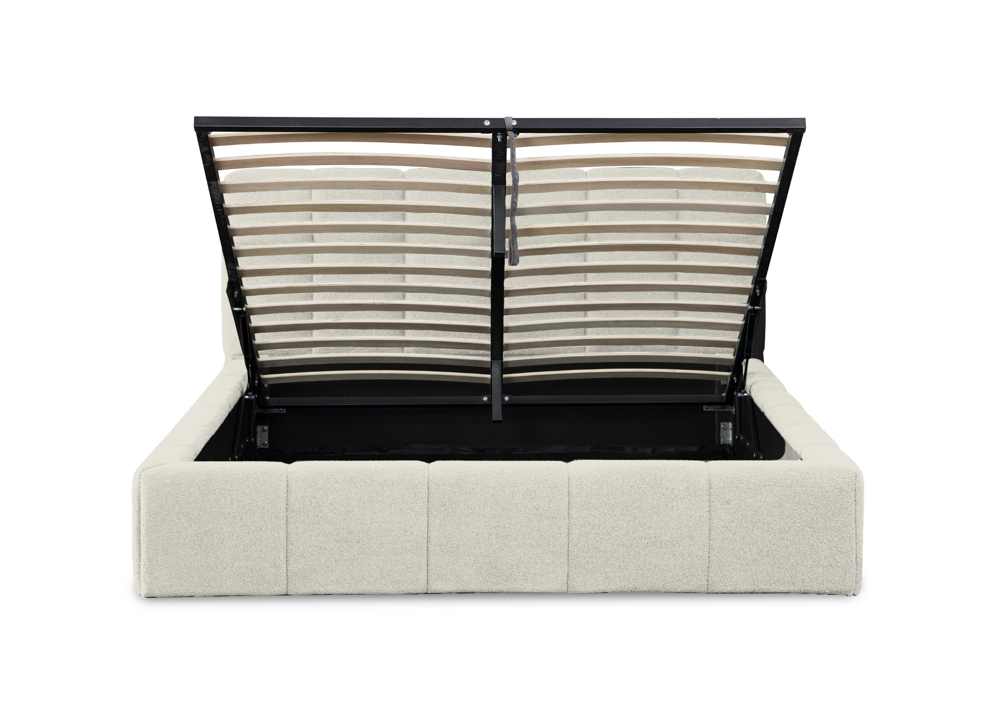 Lit coffre en tissu bouclette beige 140x190 cm MILIE