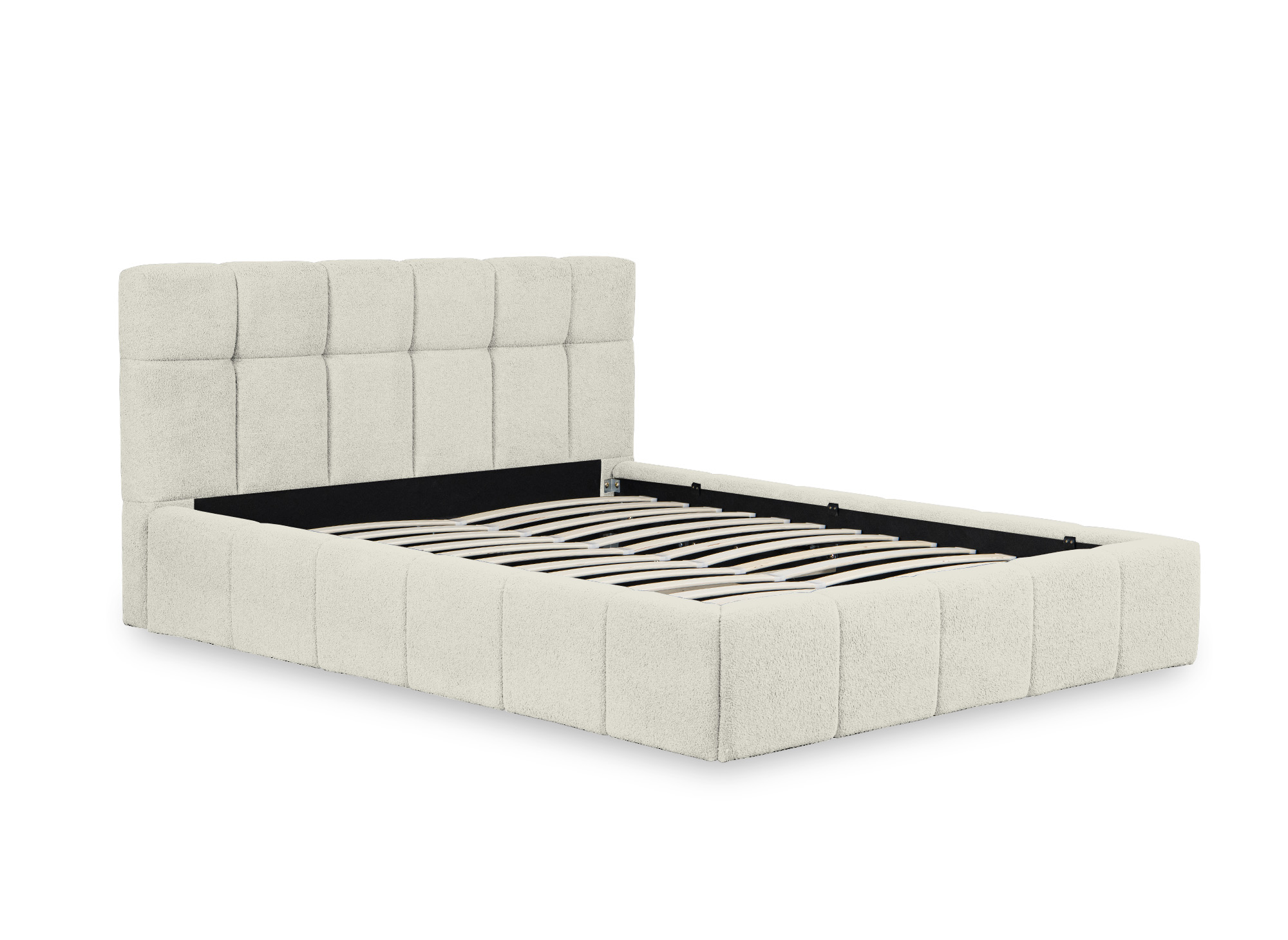 Lit coffre en tissu bouclette beige 140x190 cm MILIE