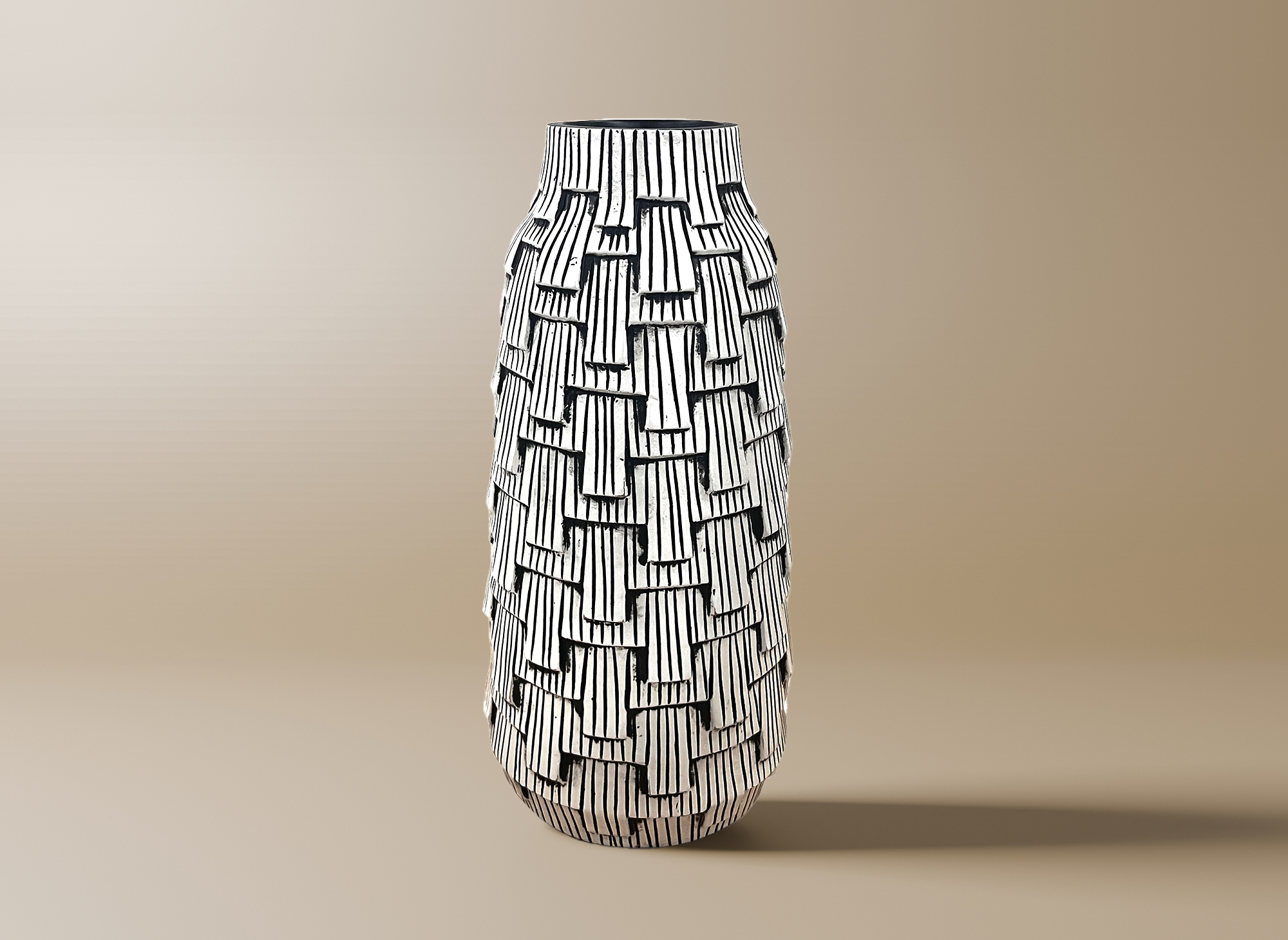 Vase contemporain en polyrésine noir et blanc H35 cm INAYA