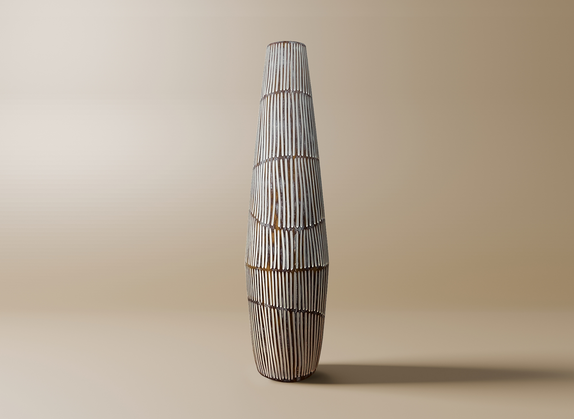 Vase XL en polyrésine bois et blanc H69 cm MAYA