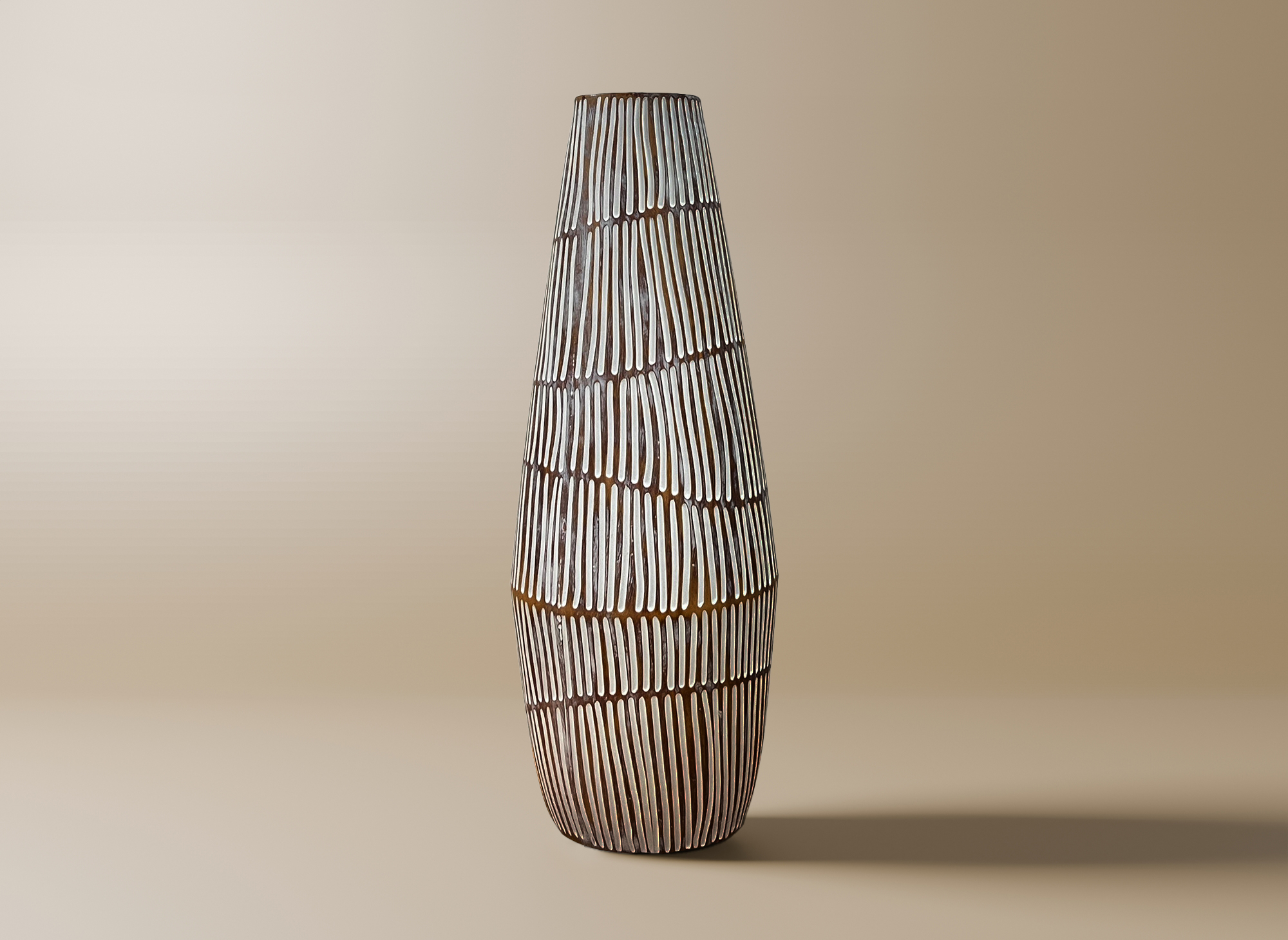 Vase XL en polyrésine bois et blanc H47 cm MAYA