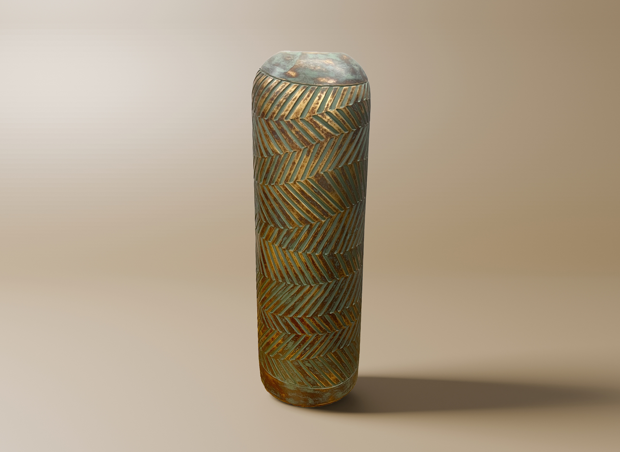 Vase XL en polyrésine vert et doré H43 cm AMIRA