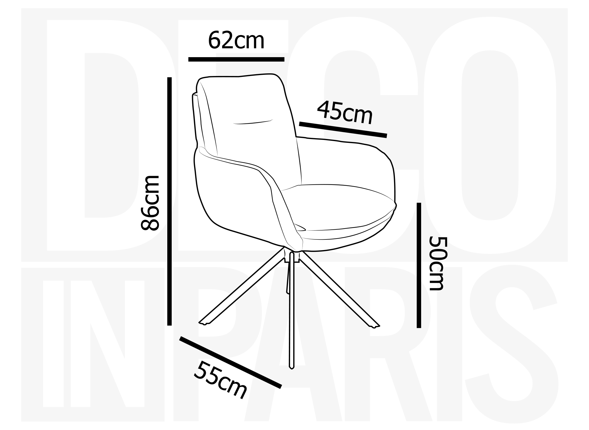 Chaise design avec accoudoirs en velours côtelé gris LOLA