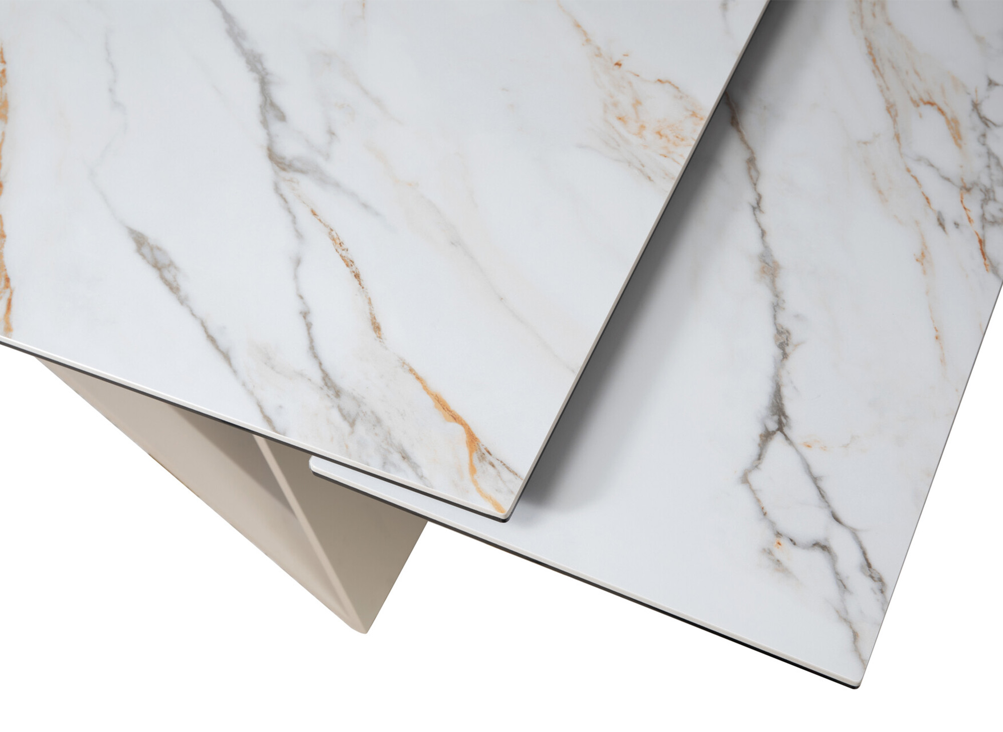 Table à manger extensible en céramique blanche  effet marbre GABRIEL