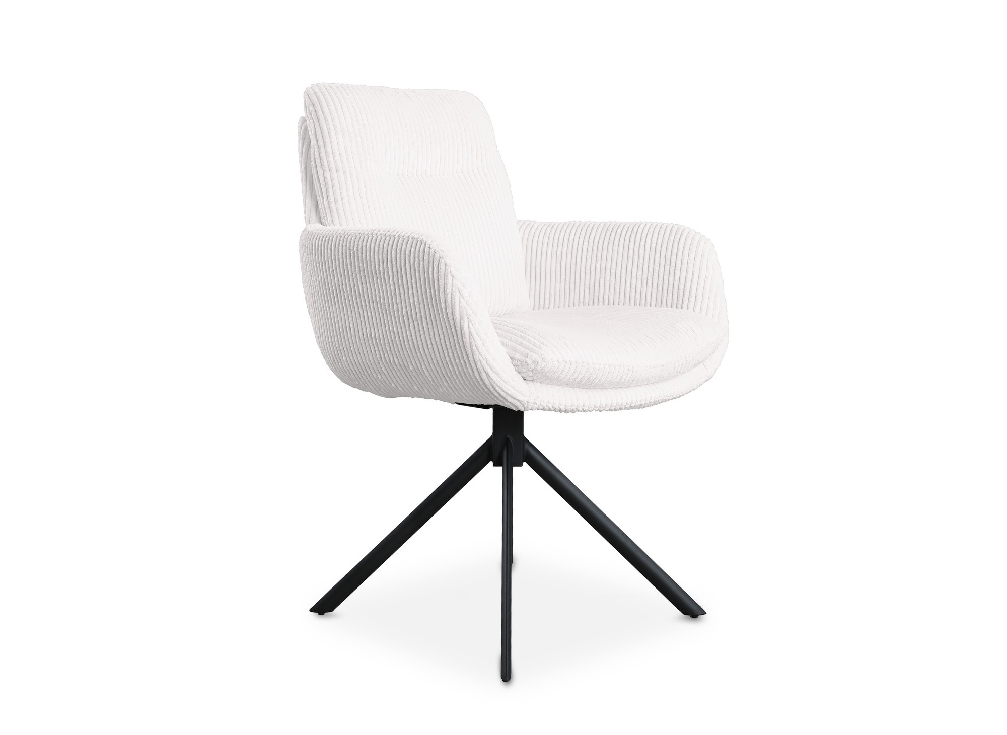 Chaise design avec accoudoirs en velours côtelé blanc écru LOLA