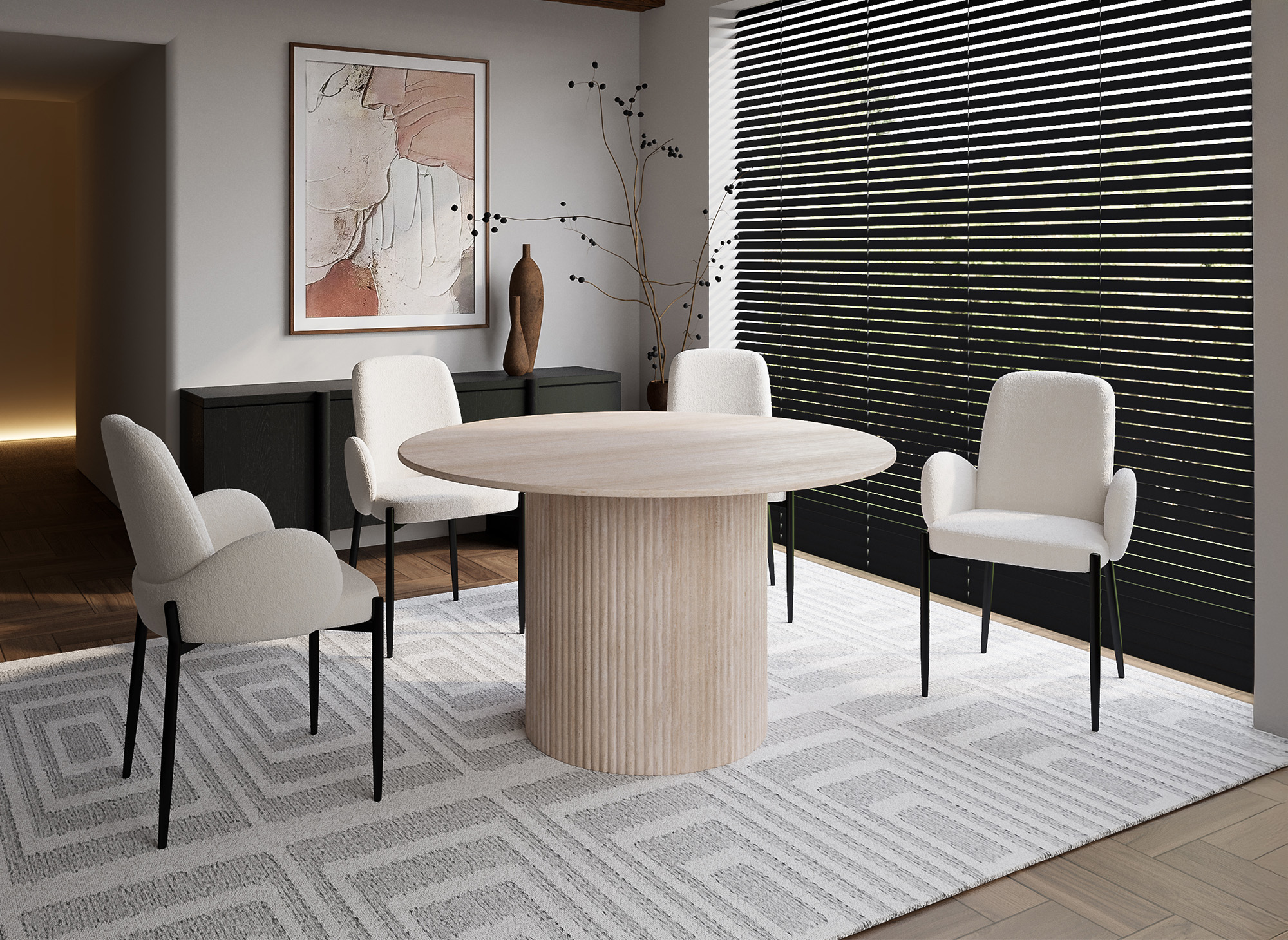 Table à manger ronde en marbre composite beige 4 personnes DHARA