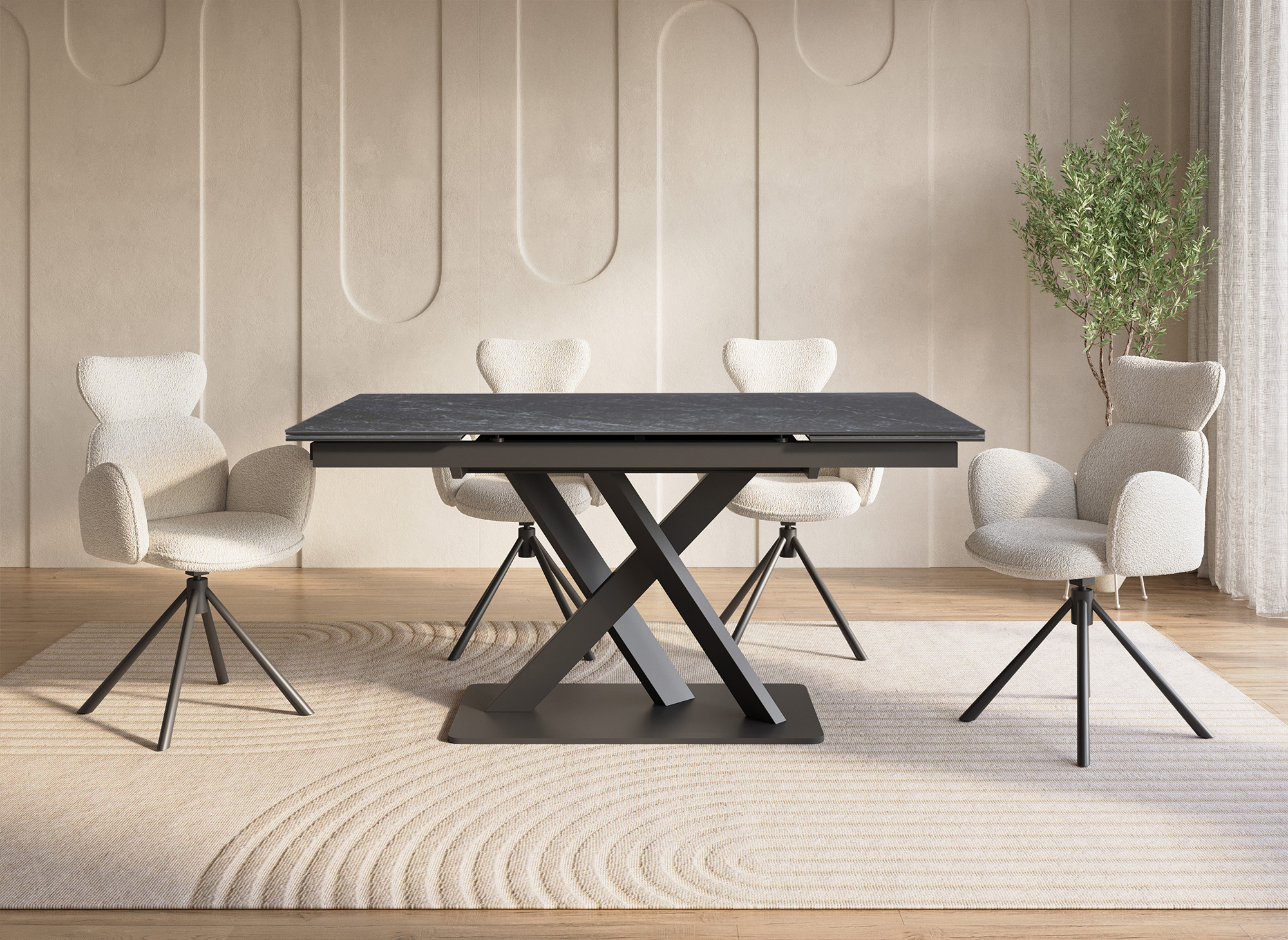 Table à manger extensible en céramique noire 6-10 personnes ELEGANCE